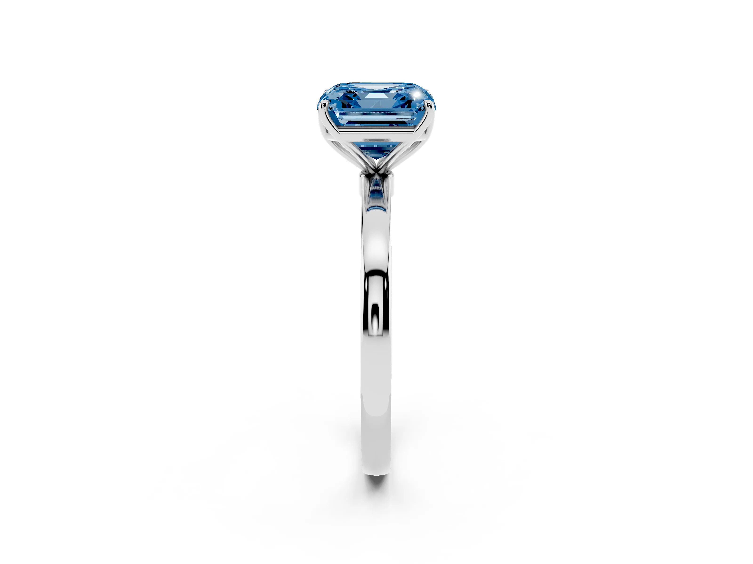 Fancy Blue Asscher Cut Diamond Solitaire Ring Set in Silver with Prong Setting and Thin Polished Band