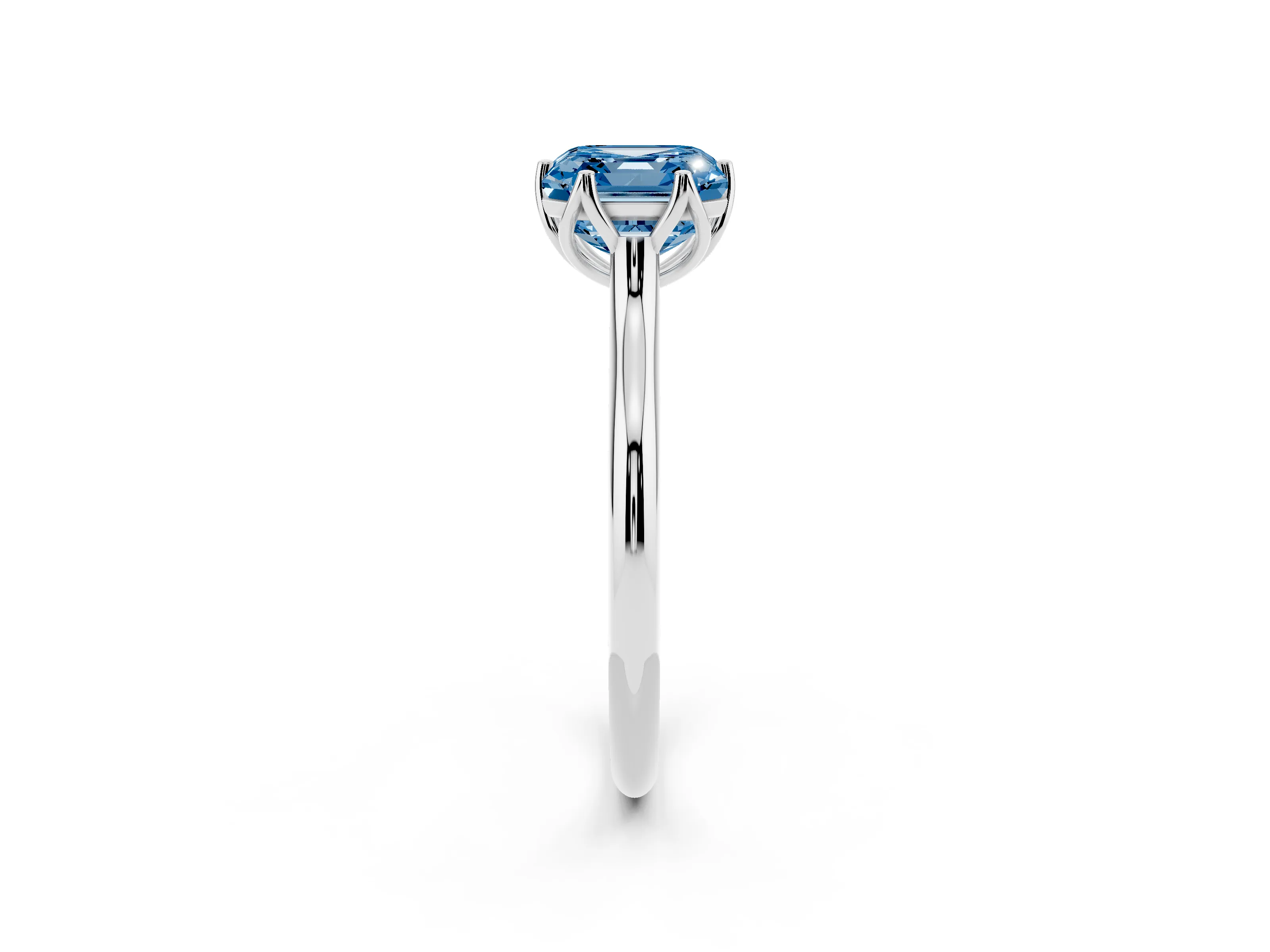 Fancy Blue Asscher Cut Diamond Solitaire Cathedral Ring Set in Platinum with Prong Setting