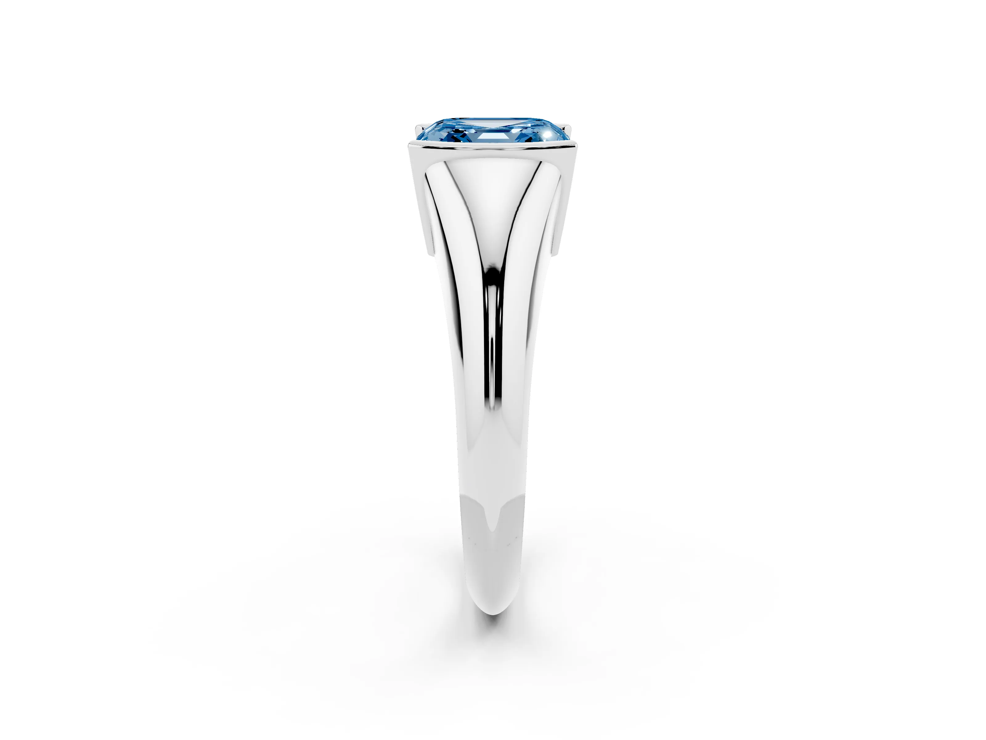 Fancy Blue Asscher Cut Diamond Solitaire Tension Set Ring Set in White gold