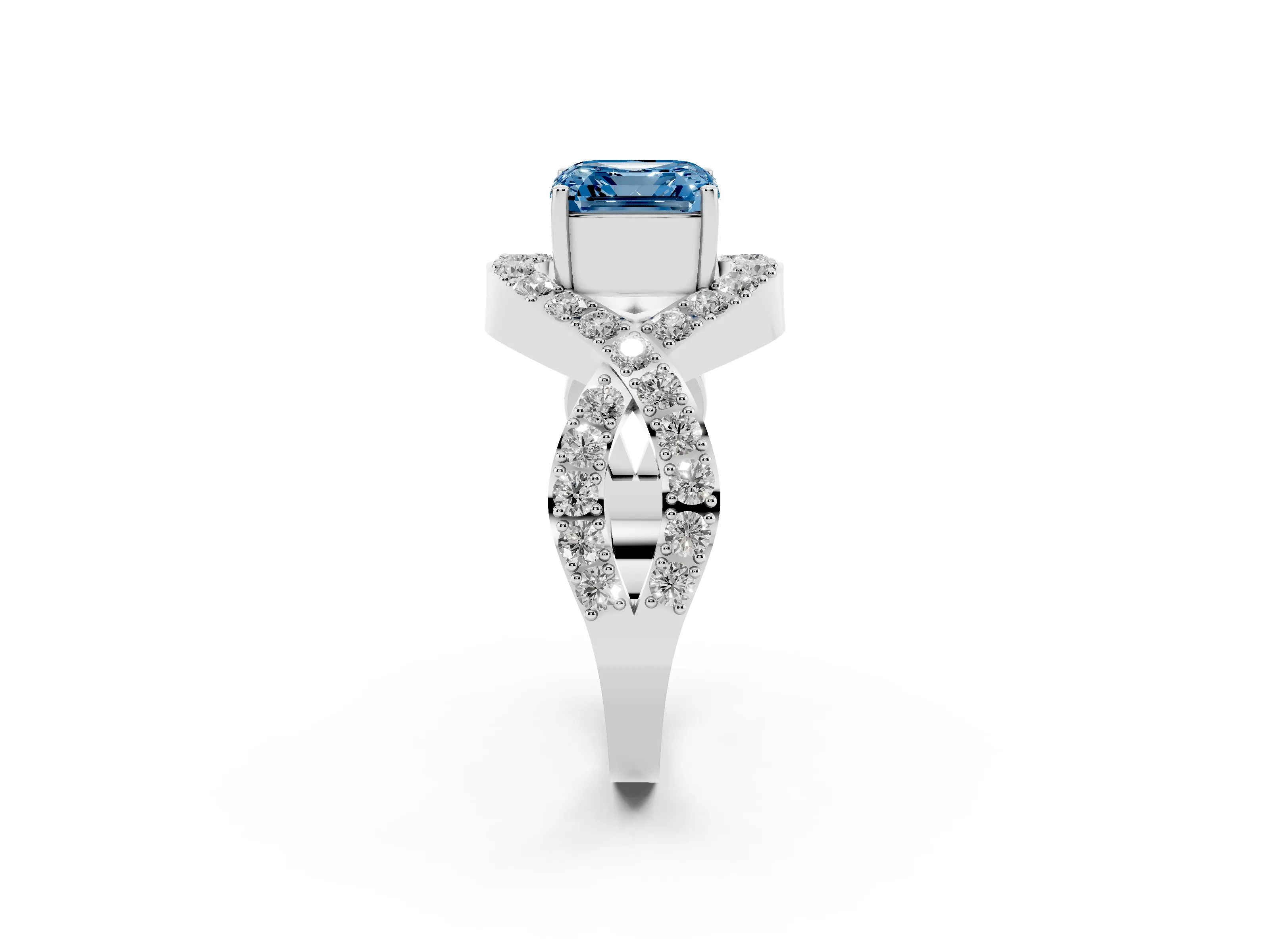 Fancy Blue Asscher Cut Diamond Solitaire Twist Band Pavé Engagement Ring Set in Platinum