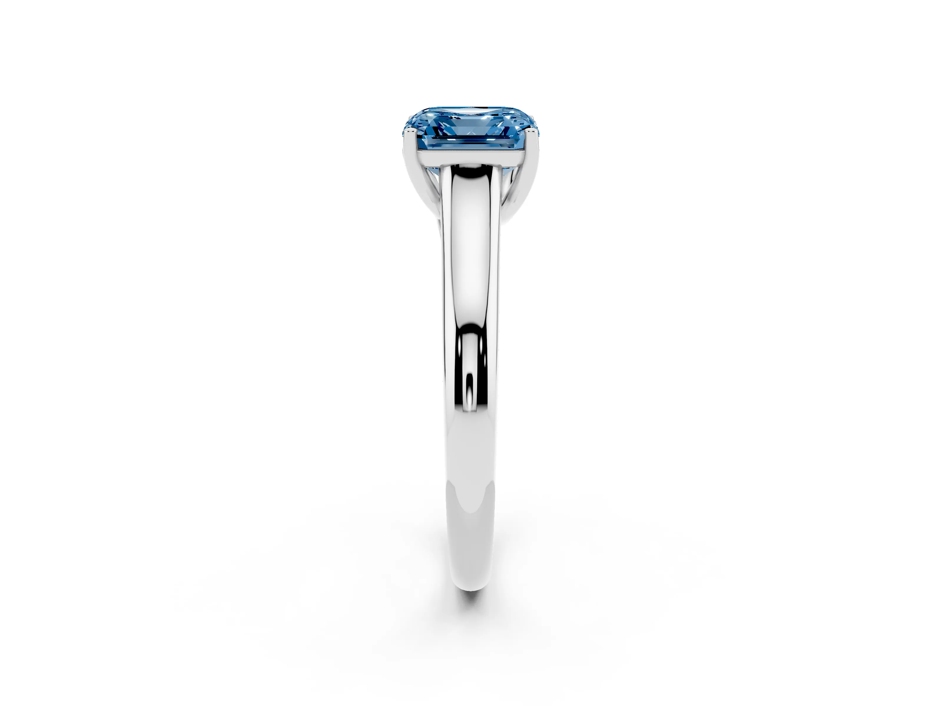 Fancy Blue Asscher Cut Diamond Solitaire Engagement Ring Set in Platinum with Subtly Tapered Band and Prong Setting