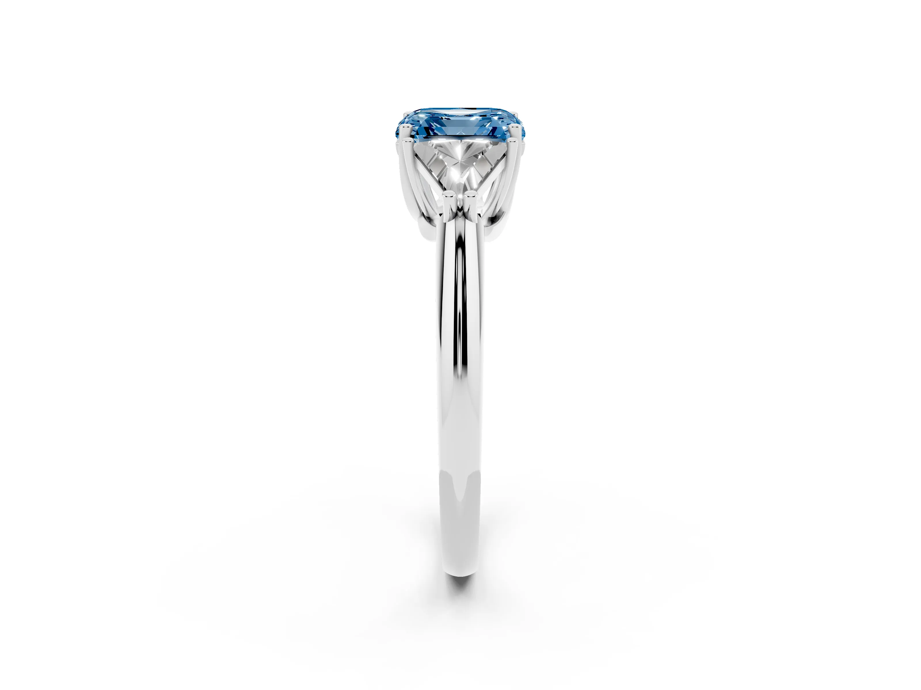 Fancy Blue Asscher Cut Diamond Three-Stone Engagement Ring Set in Silver with Trillion Side Stones