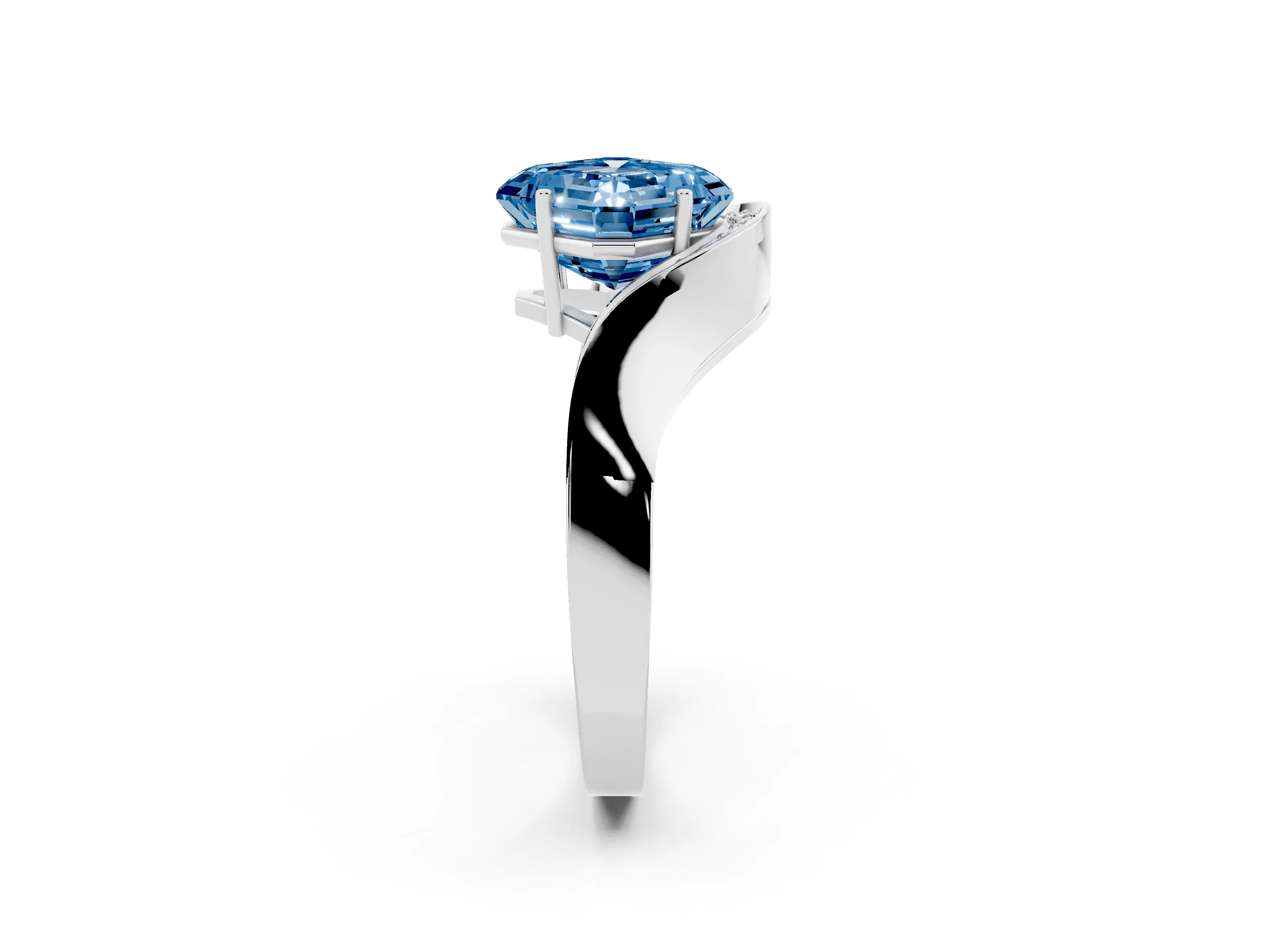 Fancy Blue Asscher Cut Diamond Solitaire Engagement Ring Set in Silver with Pavé Shoulders