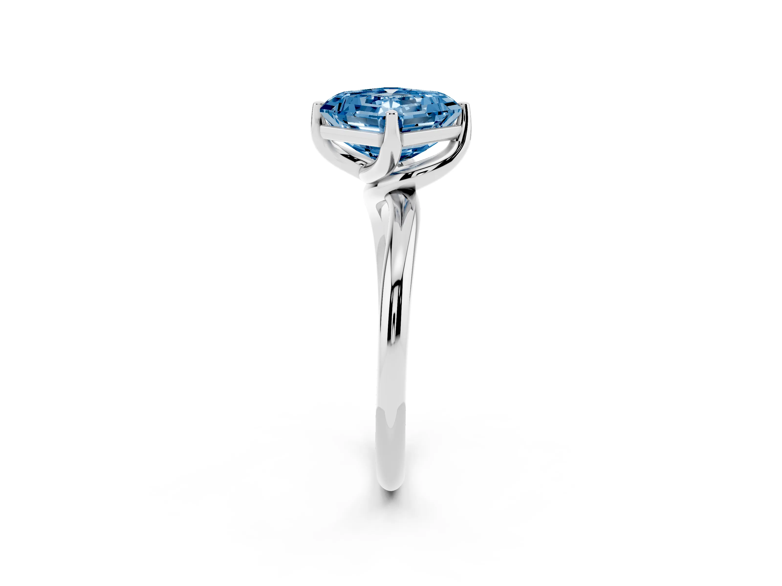 Fancy Blue Asscher Cut Diamond Solitaire Engagement Ring Set in White gold with Classic Plain Band