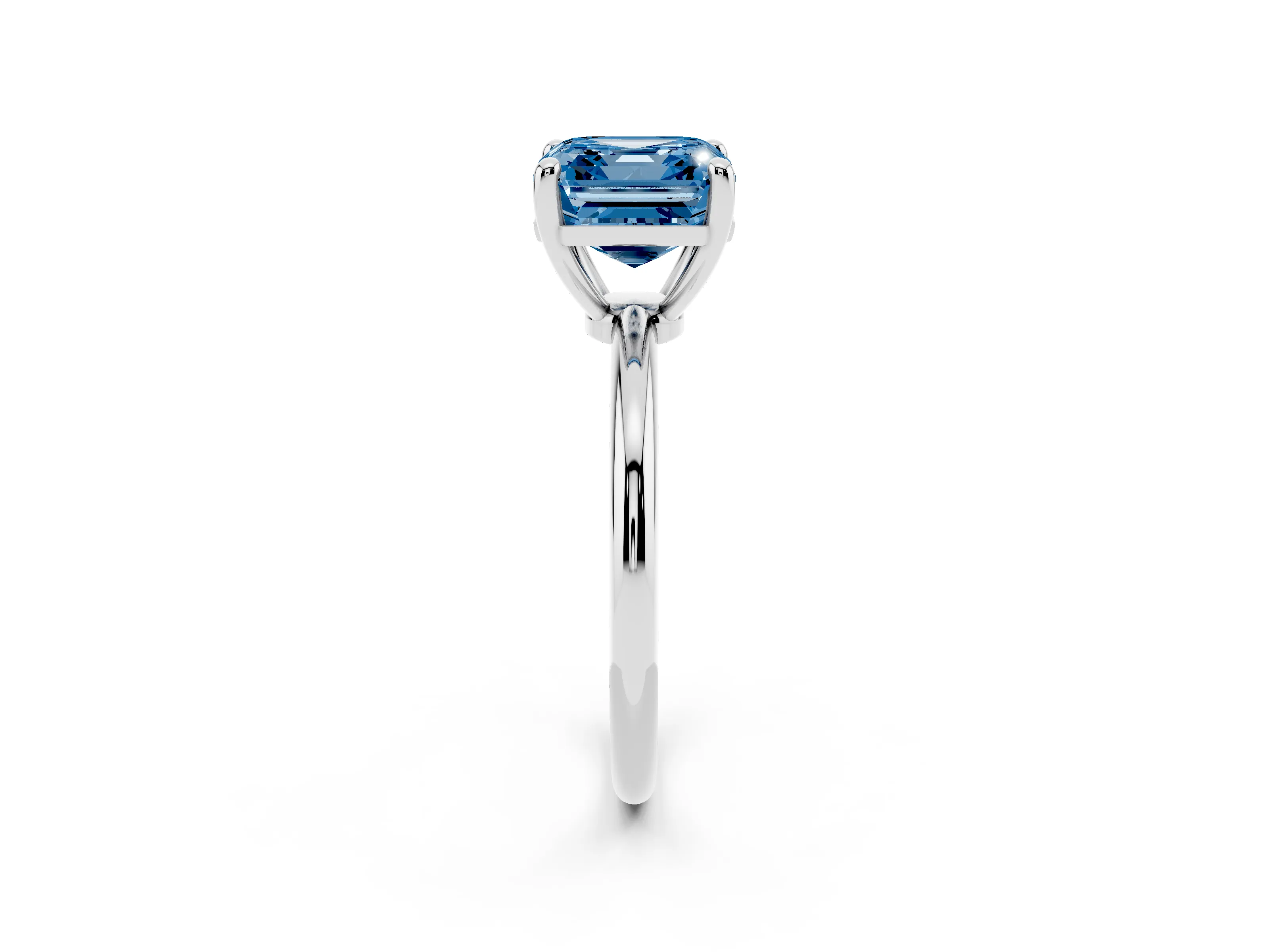 Fancy Blue Asscher Cut Diamond Solitaire Ring Set in Silver with Secure Prong Setting on a Classic Band
