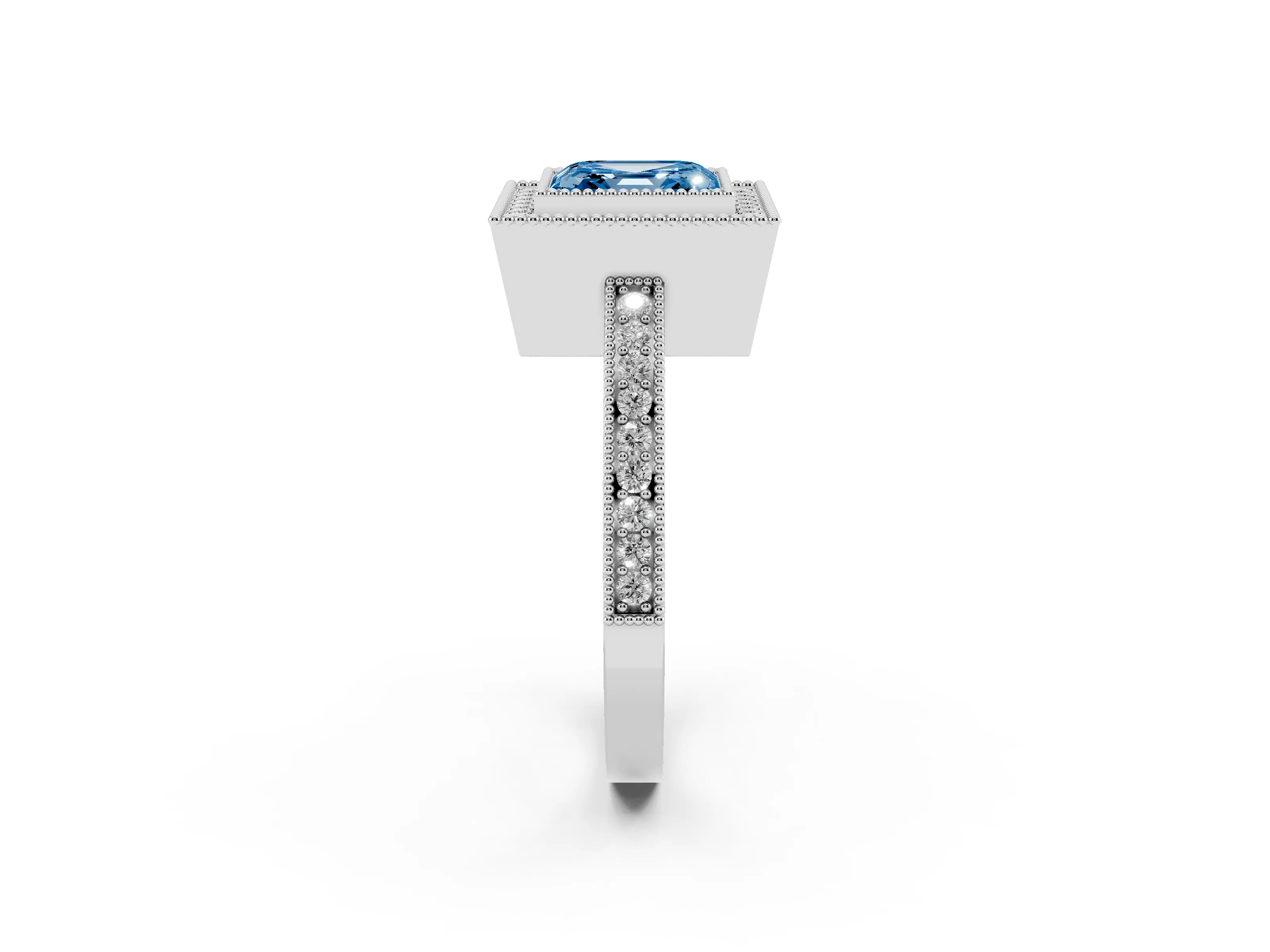 Fancy Blue Asscher Cut Diamond Round Halo Ring Set in Platinum with Pavé Band