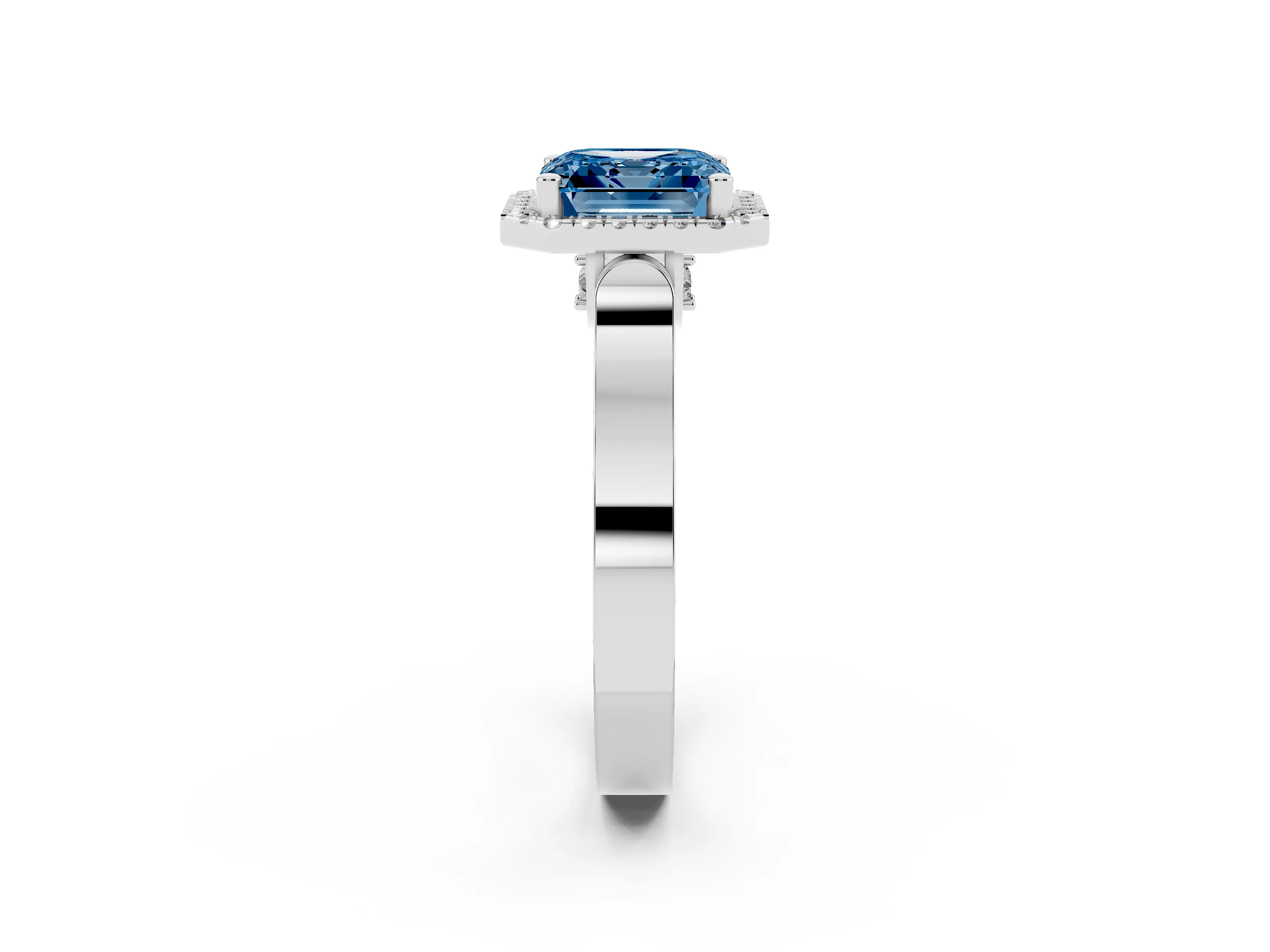 Fancy Blue Asscher Cut Diamond Halo Ring Set in Platinum with Pavé-Lined Split Shank Band