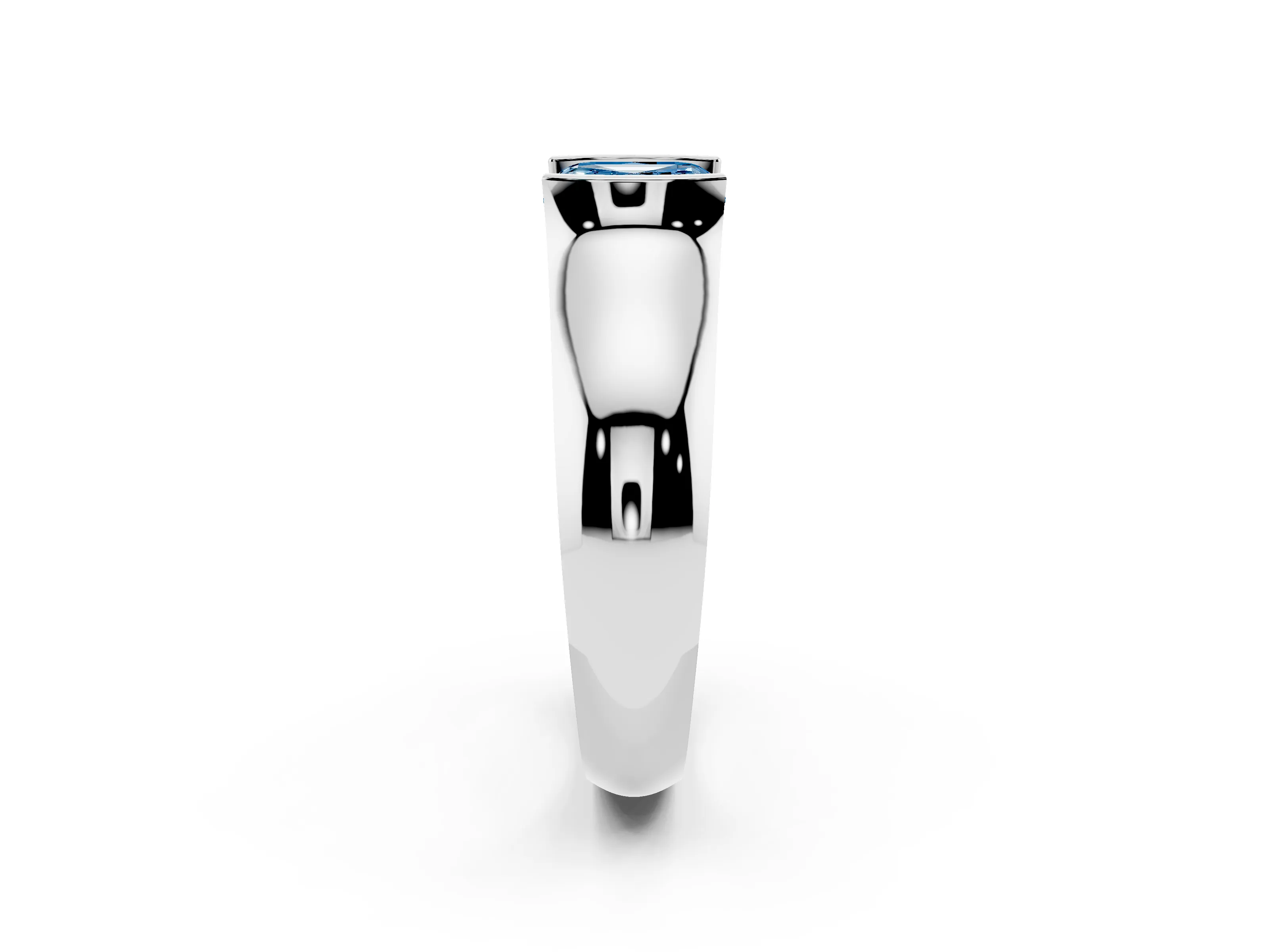 Fancy Blue Asscher Cut Diamond Bezel Solitaire Ring Set in White gold with Wide Band