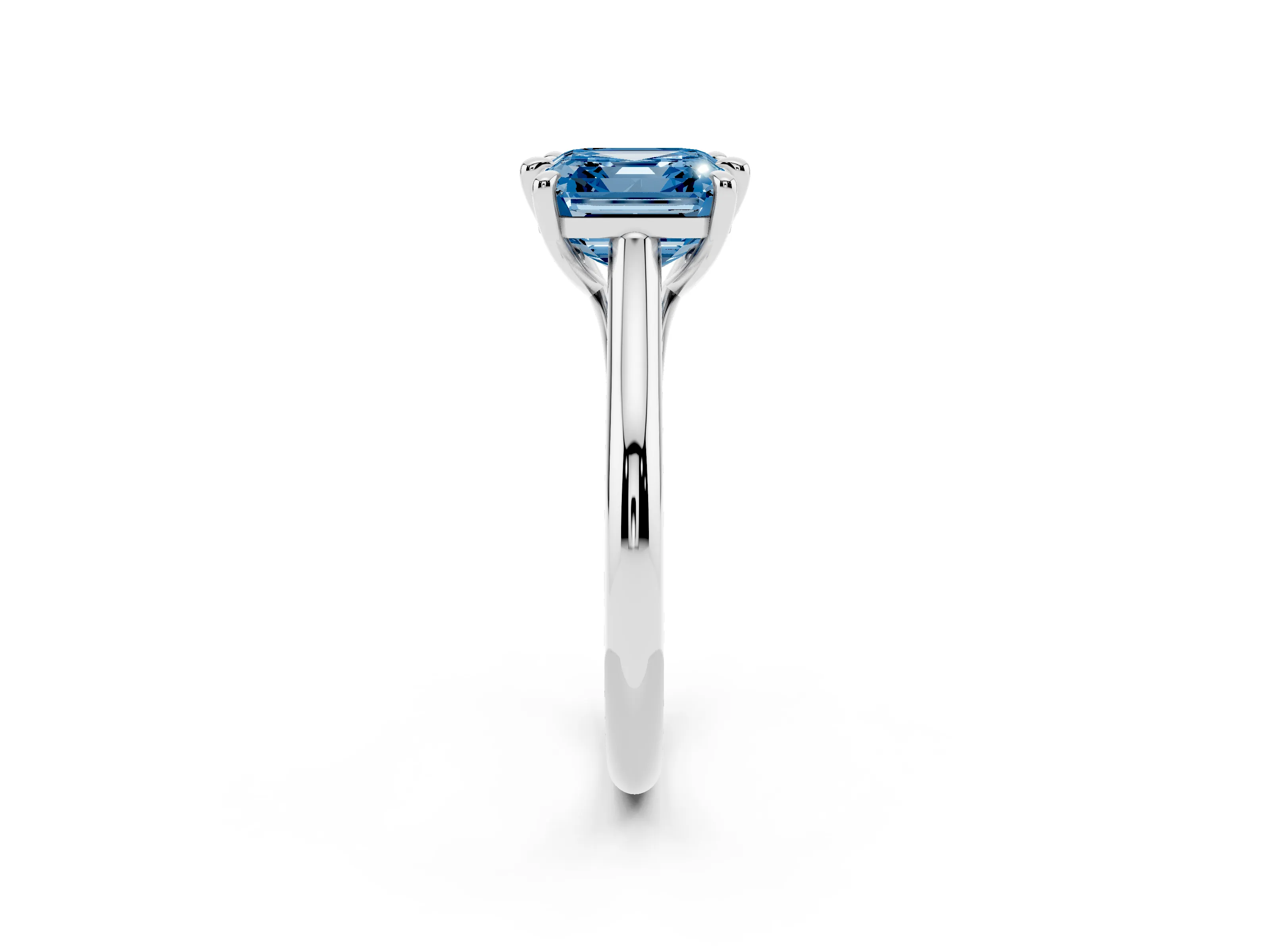Fancy Blue Asscher Cut Diamond Solitaire Engagement Ring Set in White gold with Prong Setting and Plain Classic Band