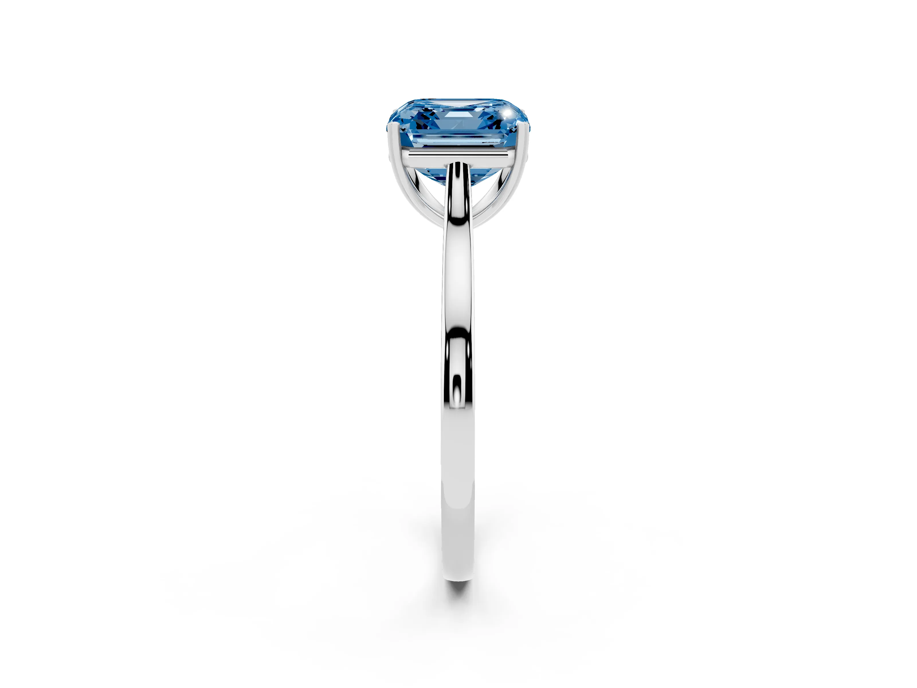 Fancy Blue Asscher Cut Diamond Solitaire Heart Prong Engagement Ring Set in Platinum with Tapered Band