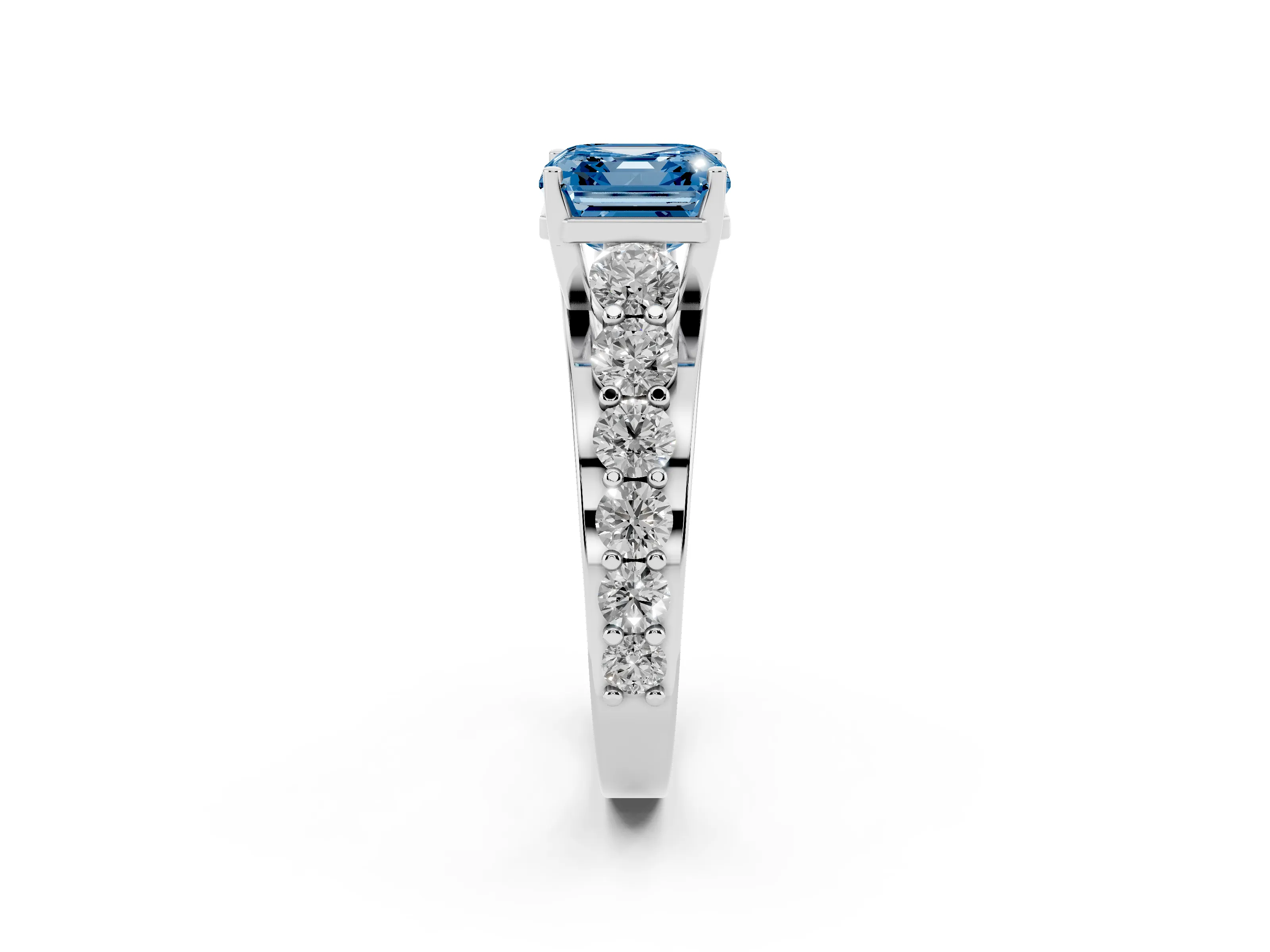 Fancy Blue Asscher Cut Diamond Pavé Engagement Ring Set in Platinum with Prong Setting