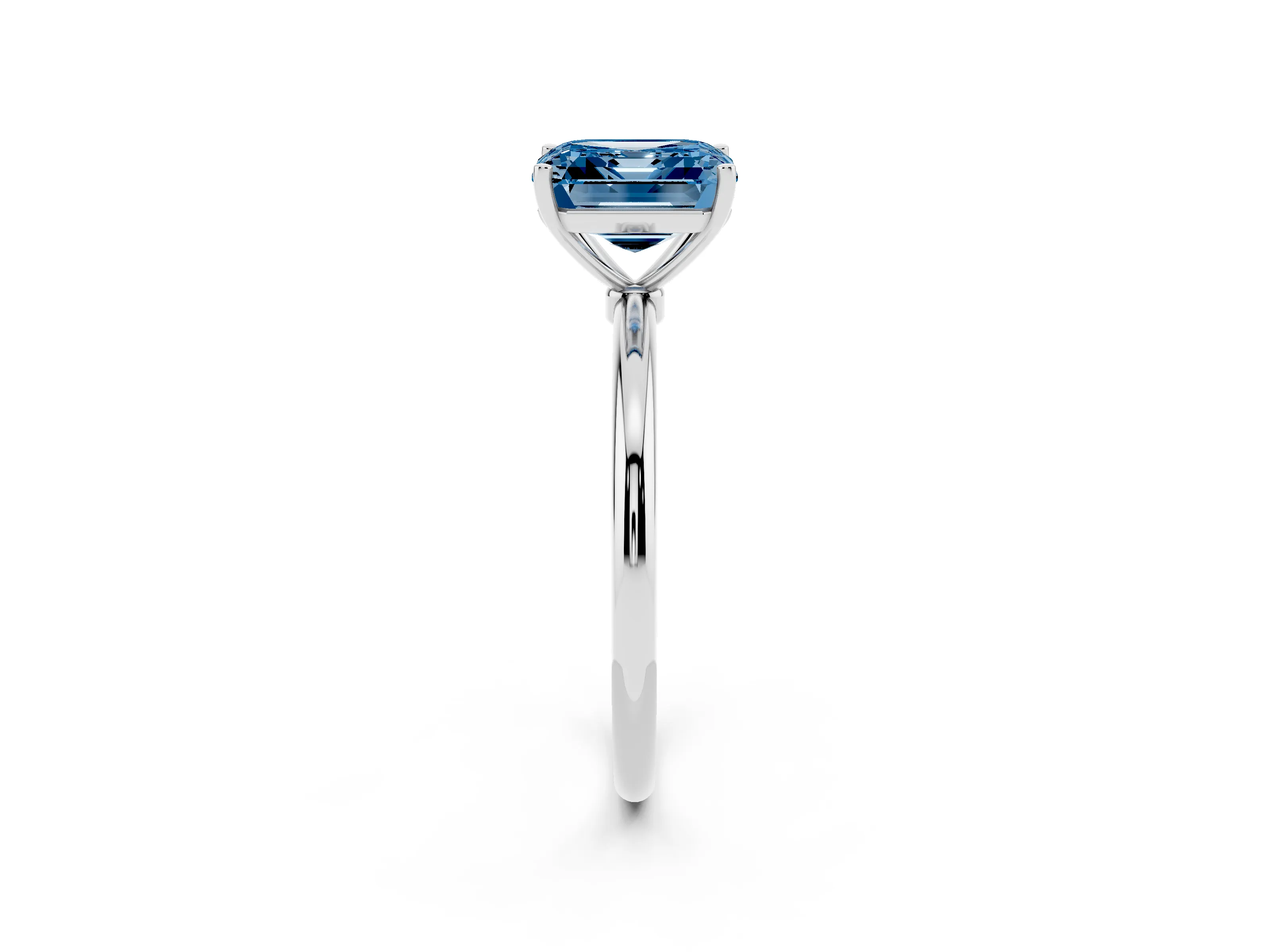 Fancy Blue Asscher Cut Diamond Solitaire Engagement Ring Set in Platinum with Thin Band and Prong Setting