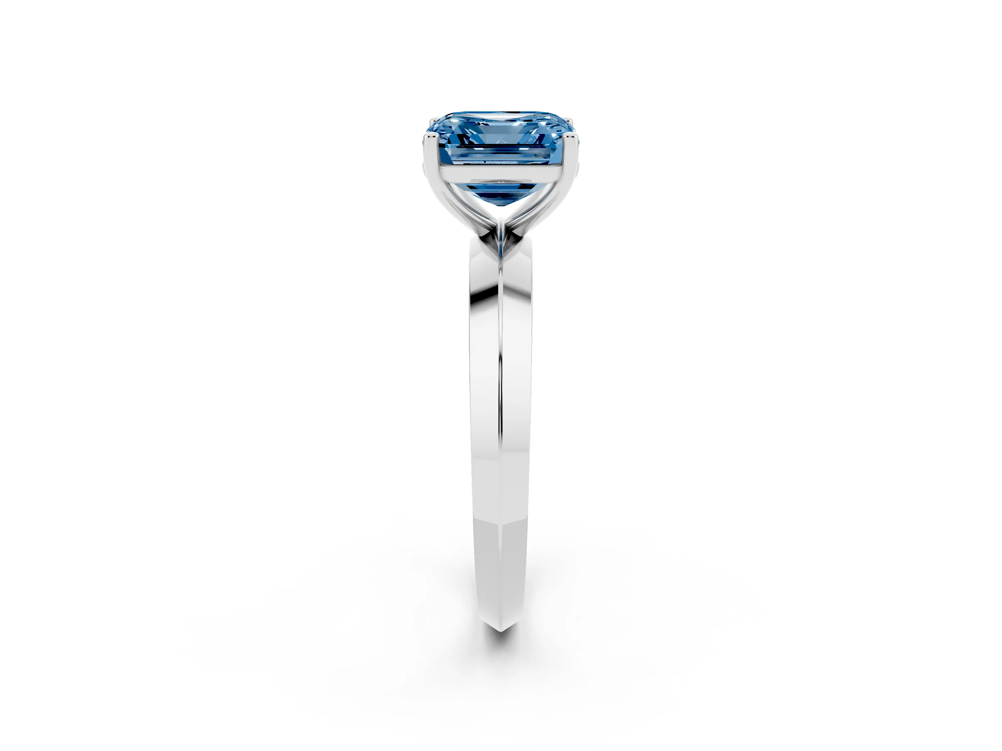 Fancy Blue Asscher Cut Diamond Solitaire Engagement Ring Set in Silver with Flat Band and Prong Setting
