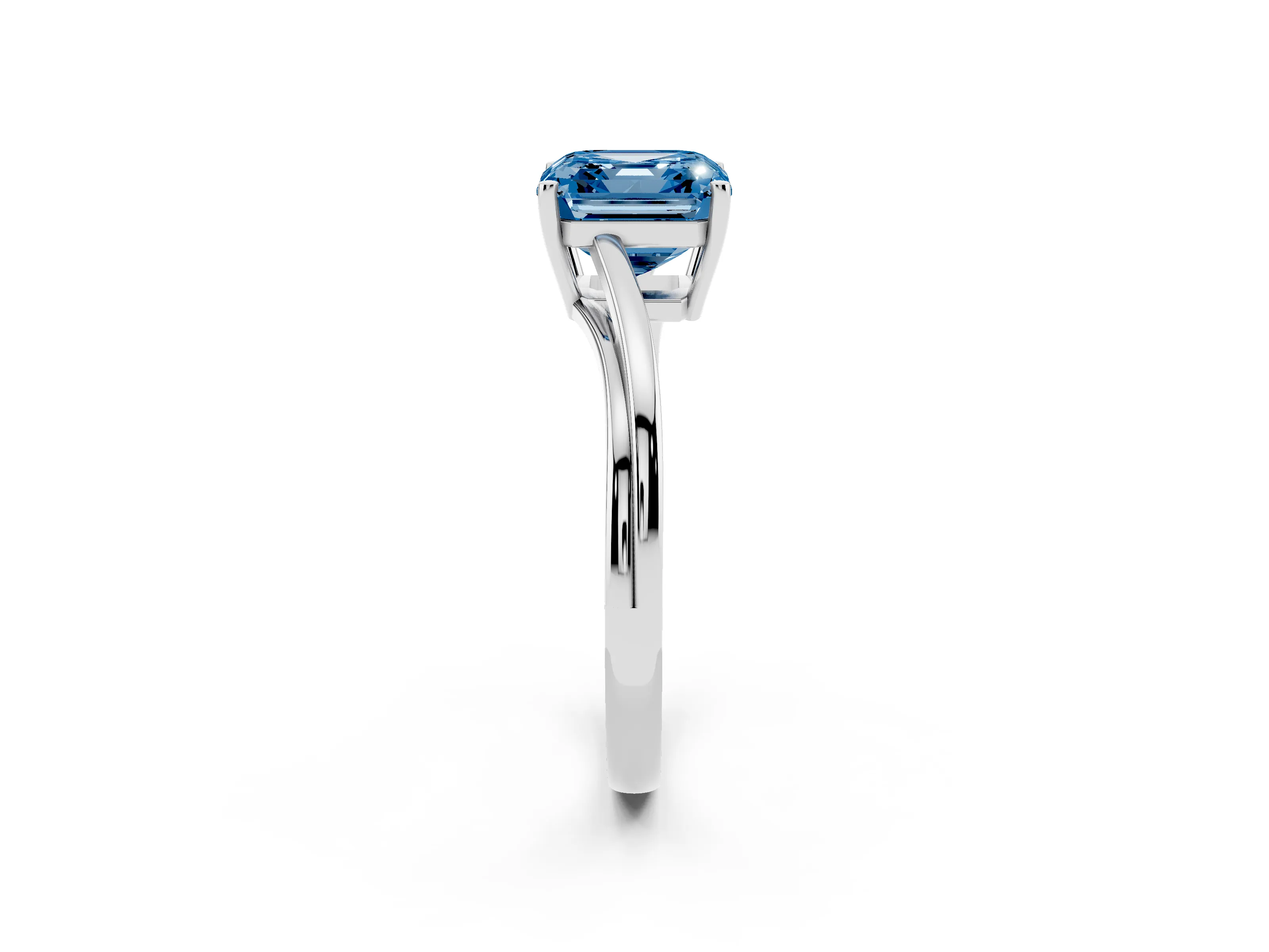 Fancy Blue Asscher Cut Diamond Solitaire Twist Band Ring Set in Platinum with Prong Setting