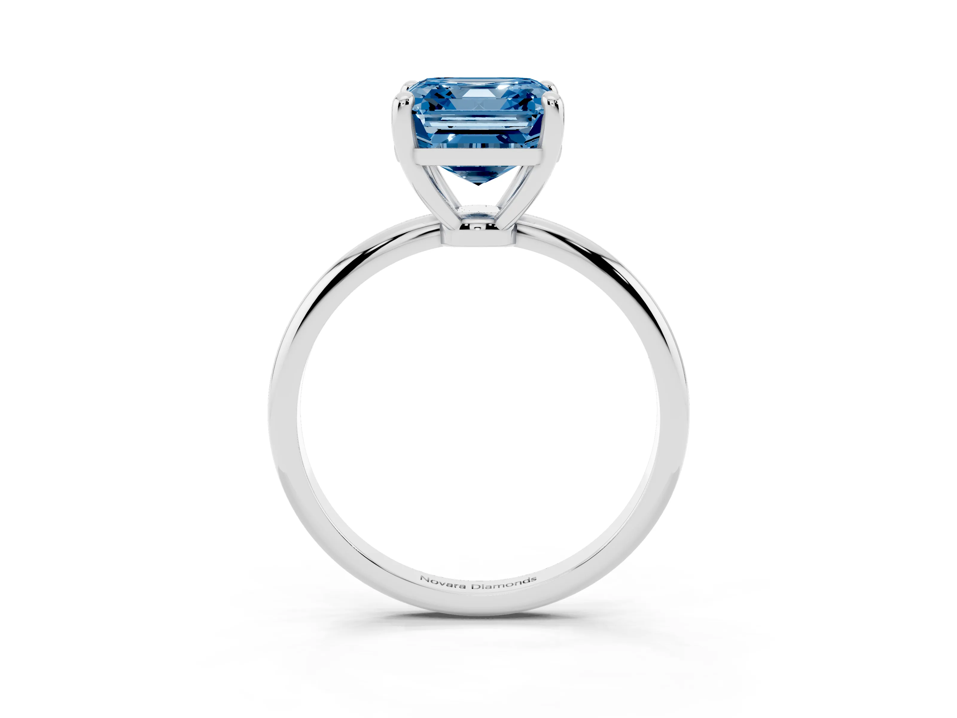Fancy Blue Asscher Cut Diamond Solitaire Ring Set in Silver with Secure Prong Setting on a Classic Band