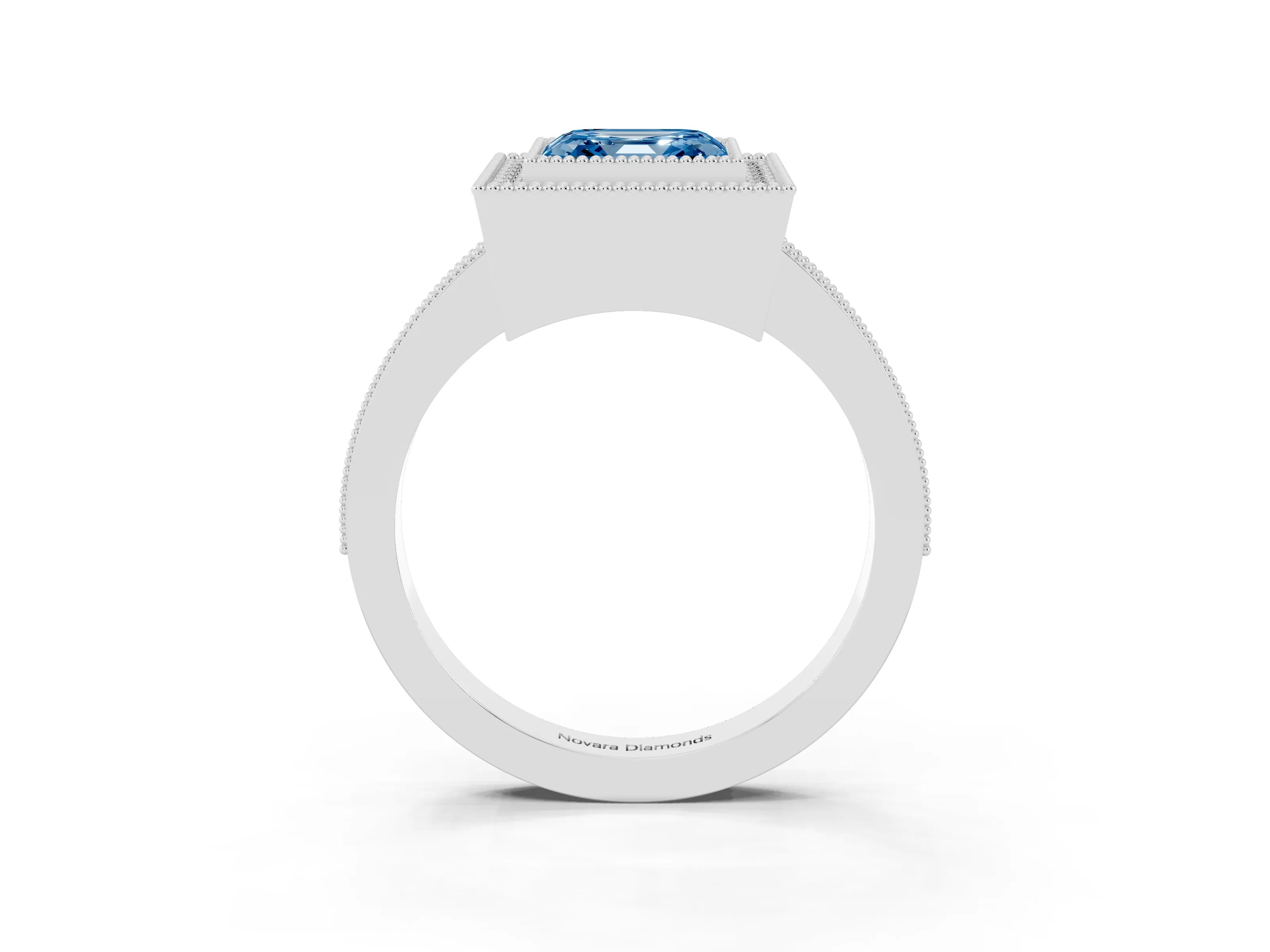 Fancy Blue Asscher Cut Diamond Halo Engagement Ring Set in Platinum with Pavé Band and Round Halo Stones