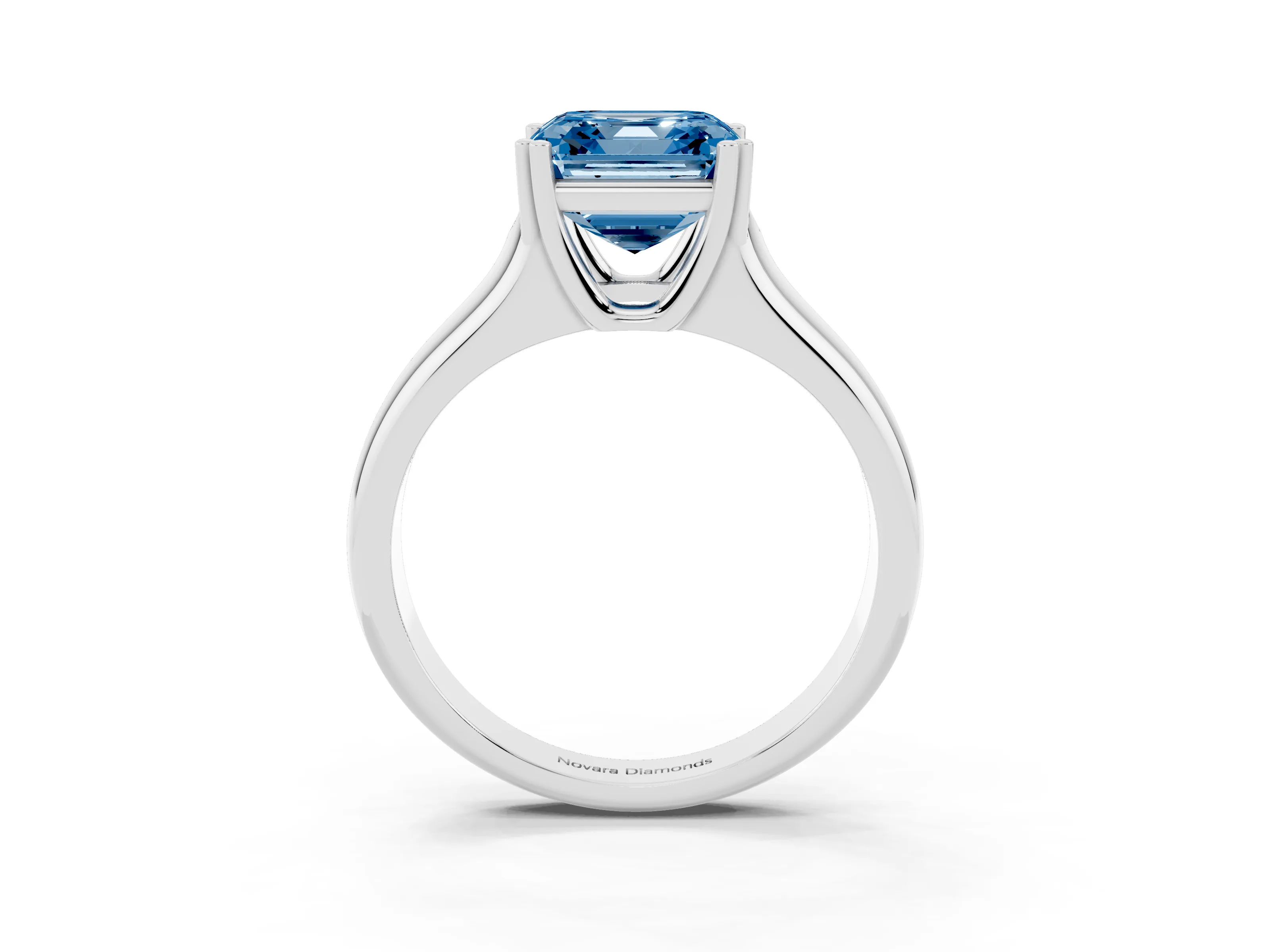 Fancy Blue Asscher Cut Diamond Solitaire Ring Set in Platinum with Wide Band and Prong Setting