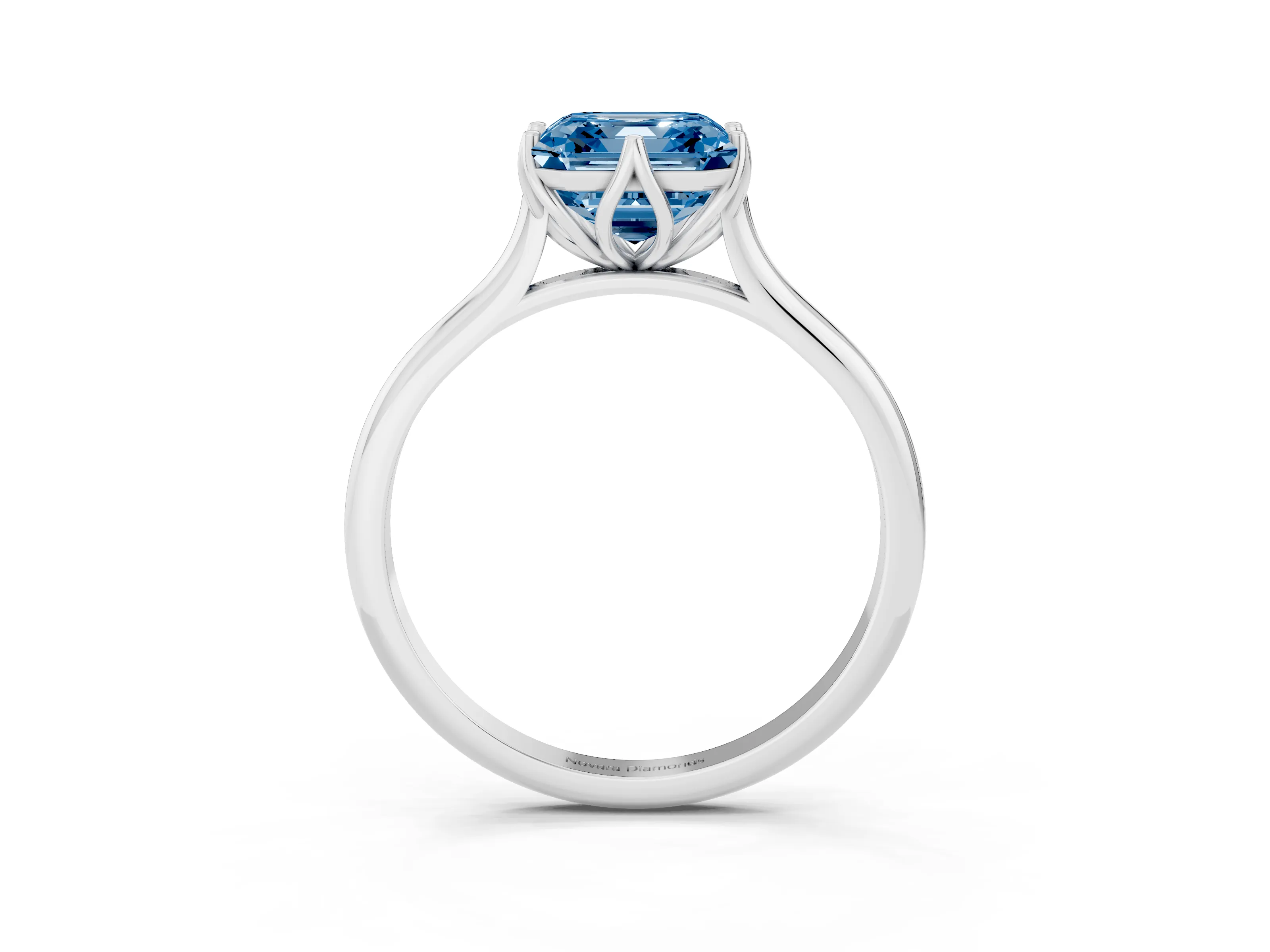 Fancy Blue Asscher Cut Diamond Solitaire Cathedral Ring Set in Platinum with Prong Setting