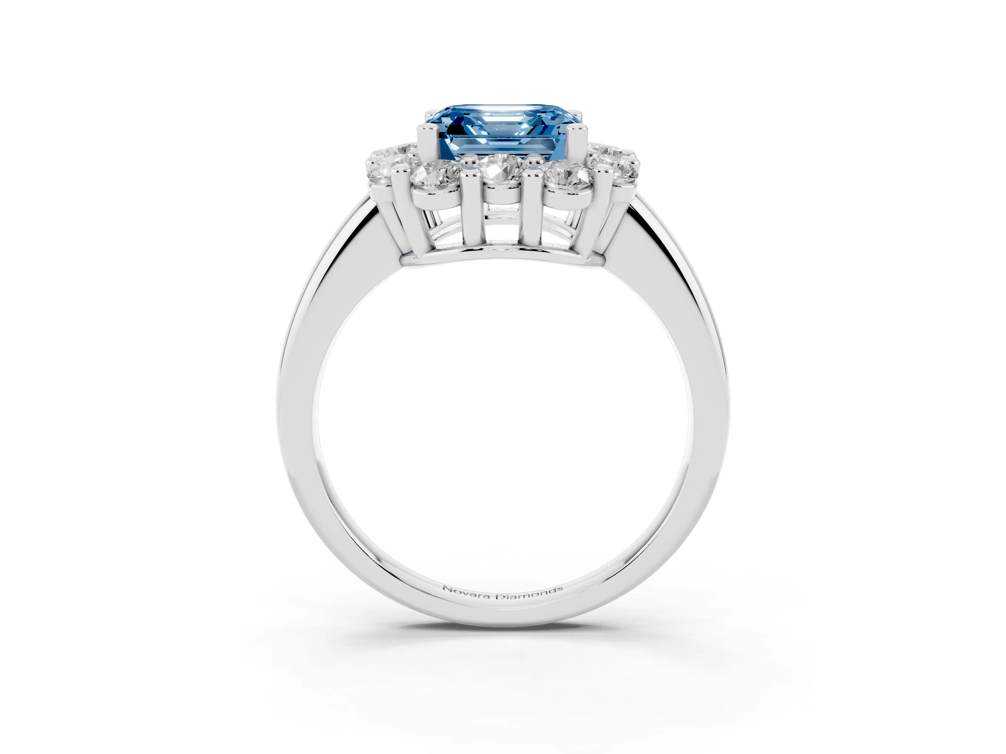 Fancy Blue Asscher Cut Diamond Halo Cluster Engagement Ring Set in Silver with Polished Band and Prong Setting