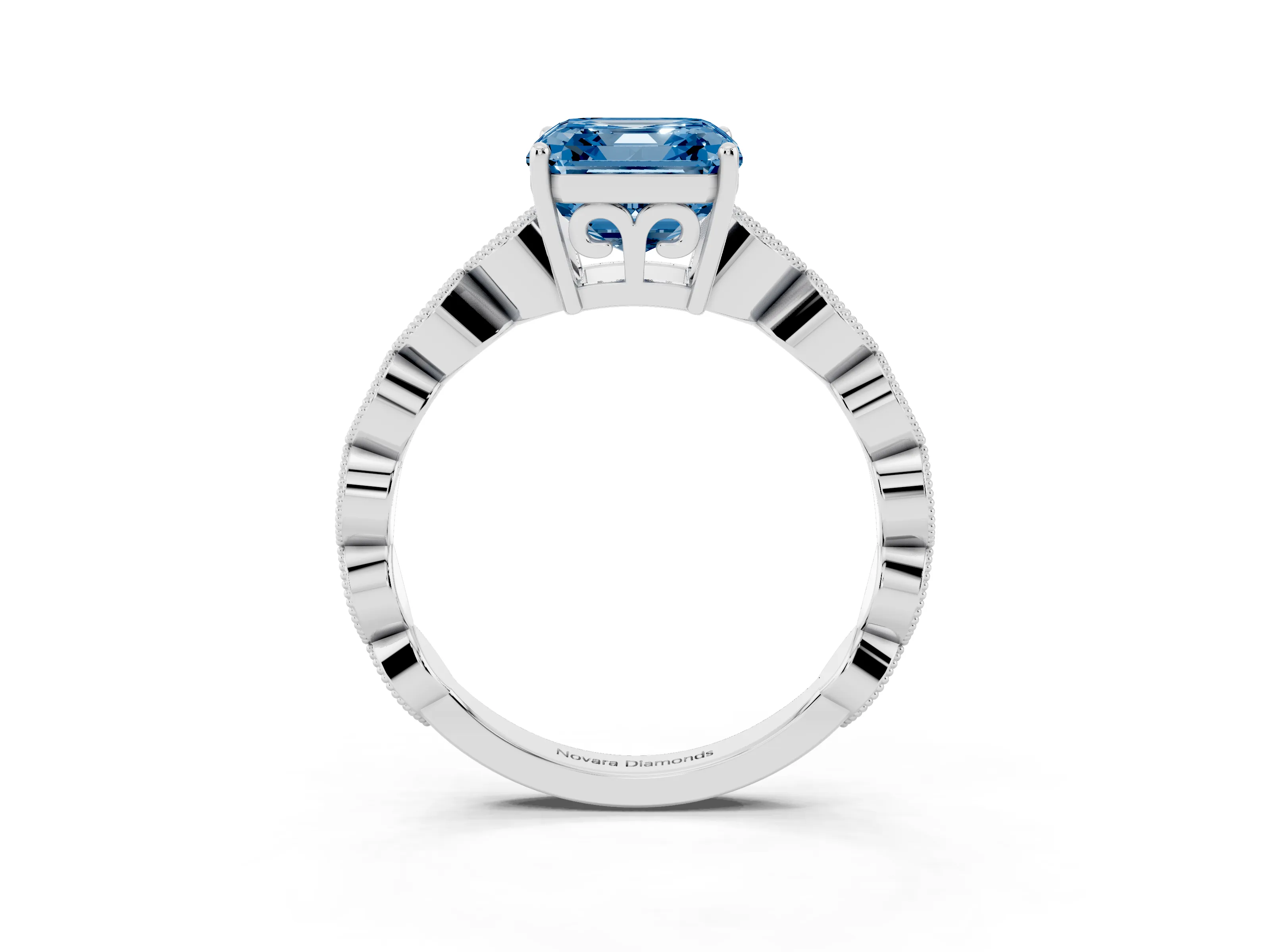 Fancy Blue Asscher Cut Diamond Solitaire Ring Set in Silver with Infinity Twist Pavé Band