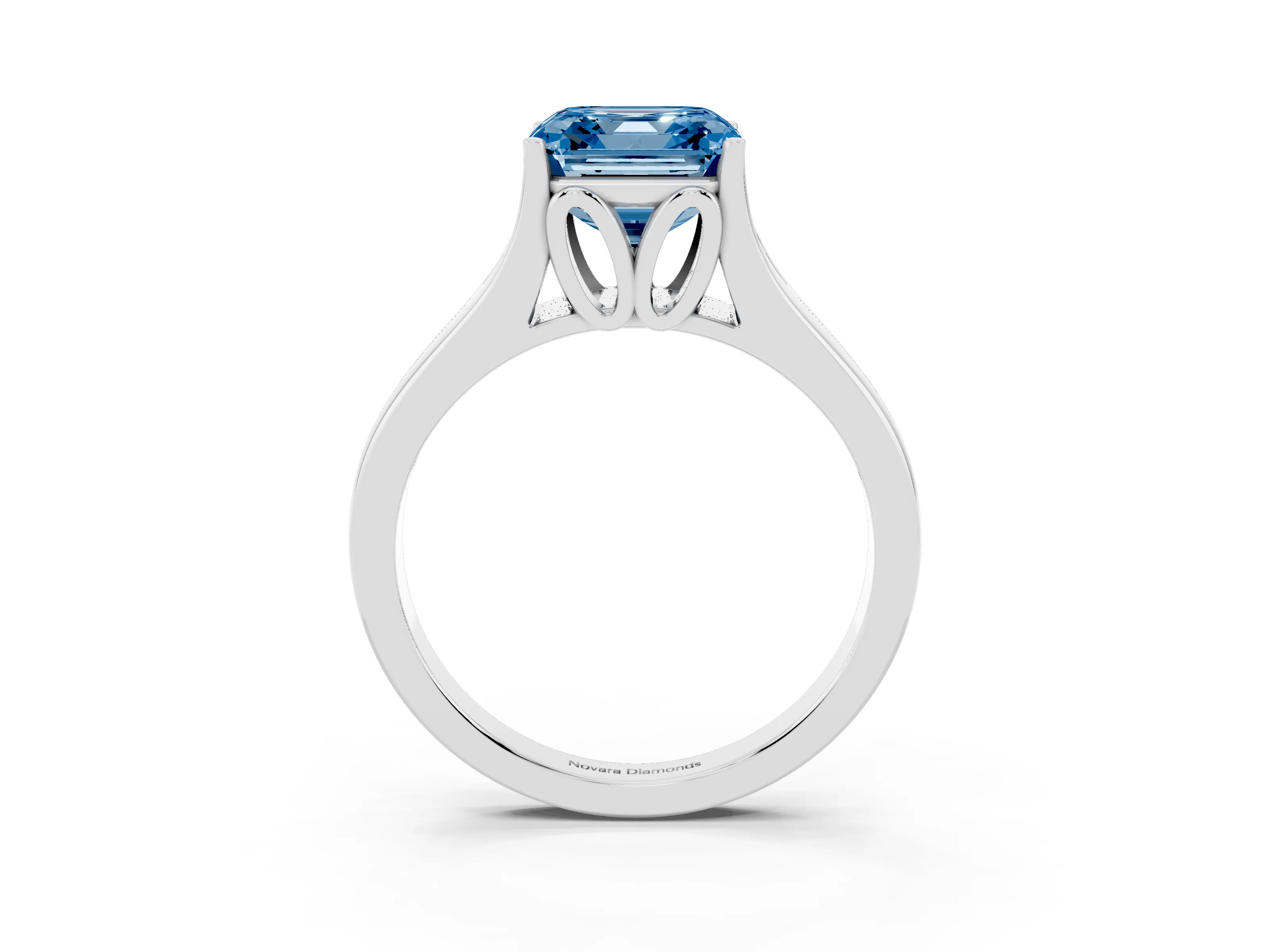 Fancy Blue Asscher Cut Diamond Solitaire Ring Set in Platinum with Arched Cathedral Band and Prong Setting
