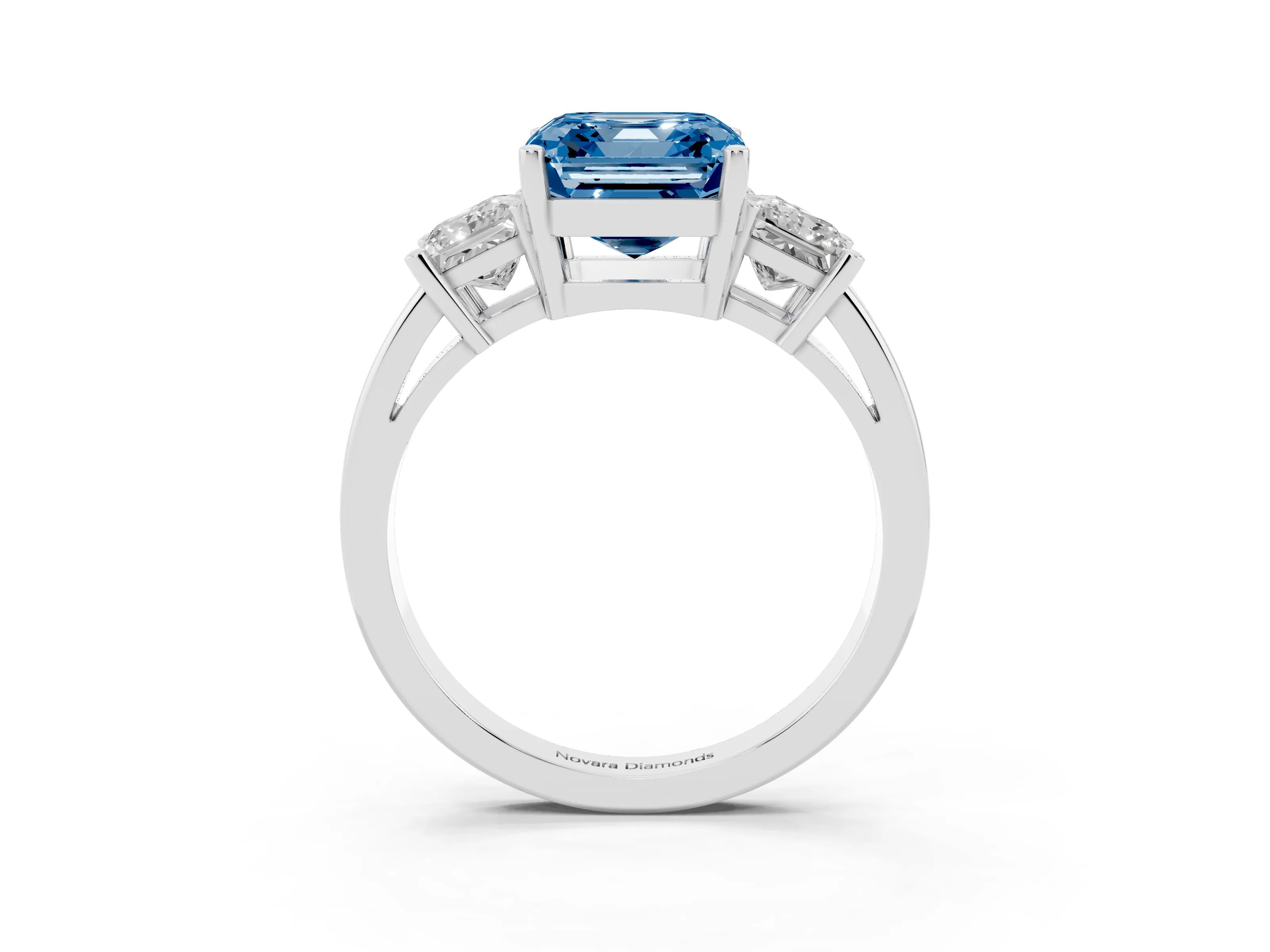 Fancy Blue Three-Stone Asscher Cut Diamond Solitaire Ring Set in Silver with Prong Setting