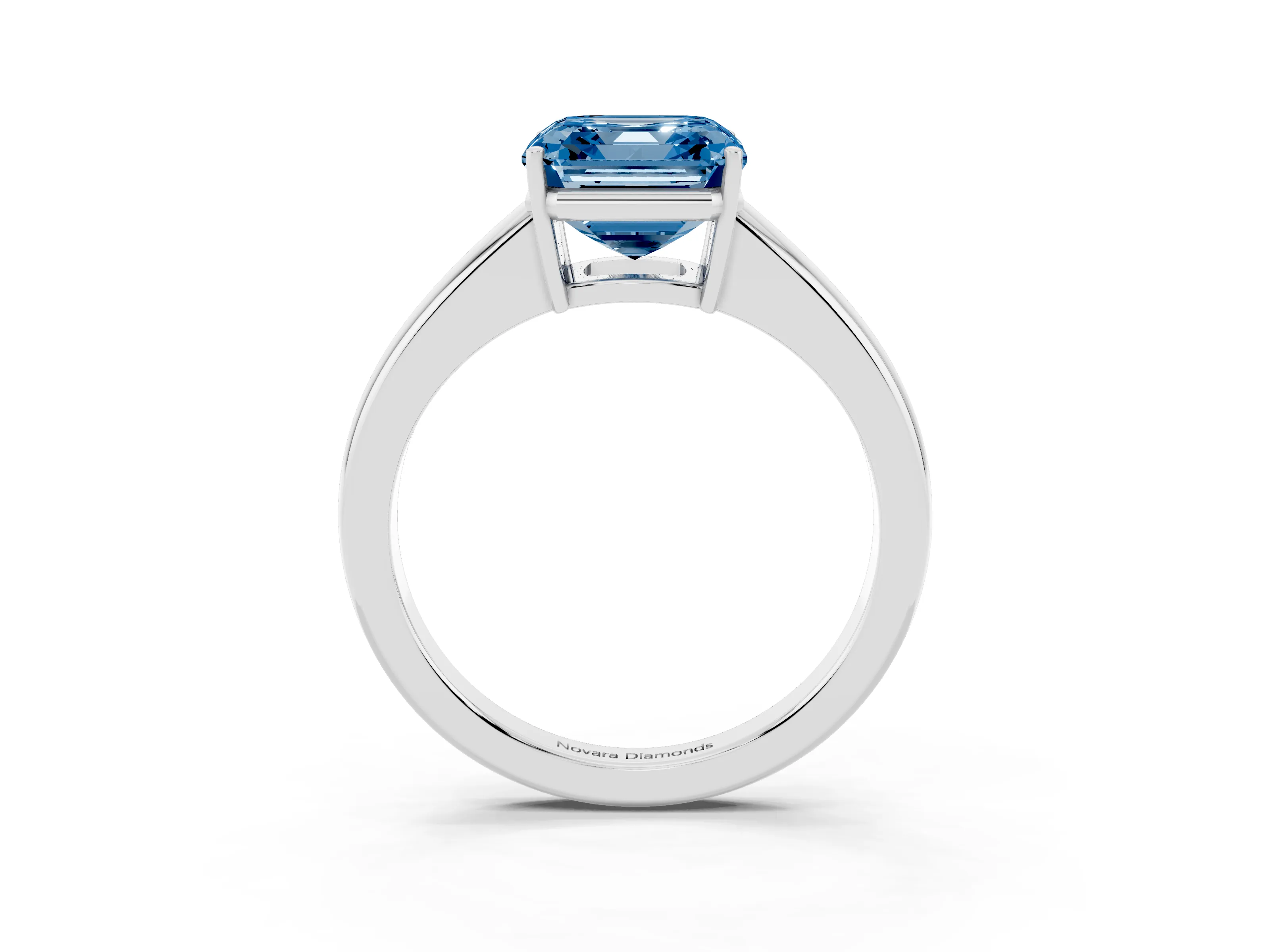 Fancy Blue Asscher Cut Diamond Solitaire Ring Set in White gold with Tapered Band and Prong Setting
