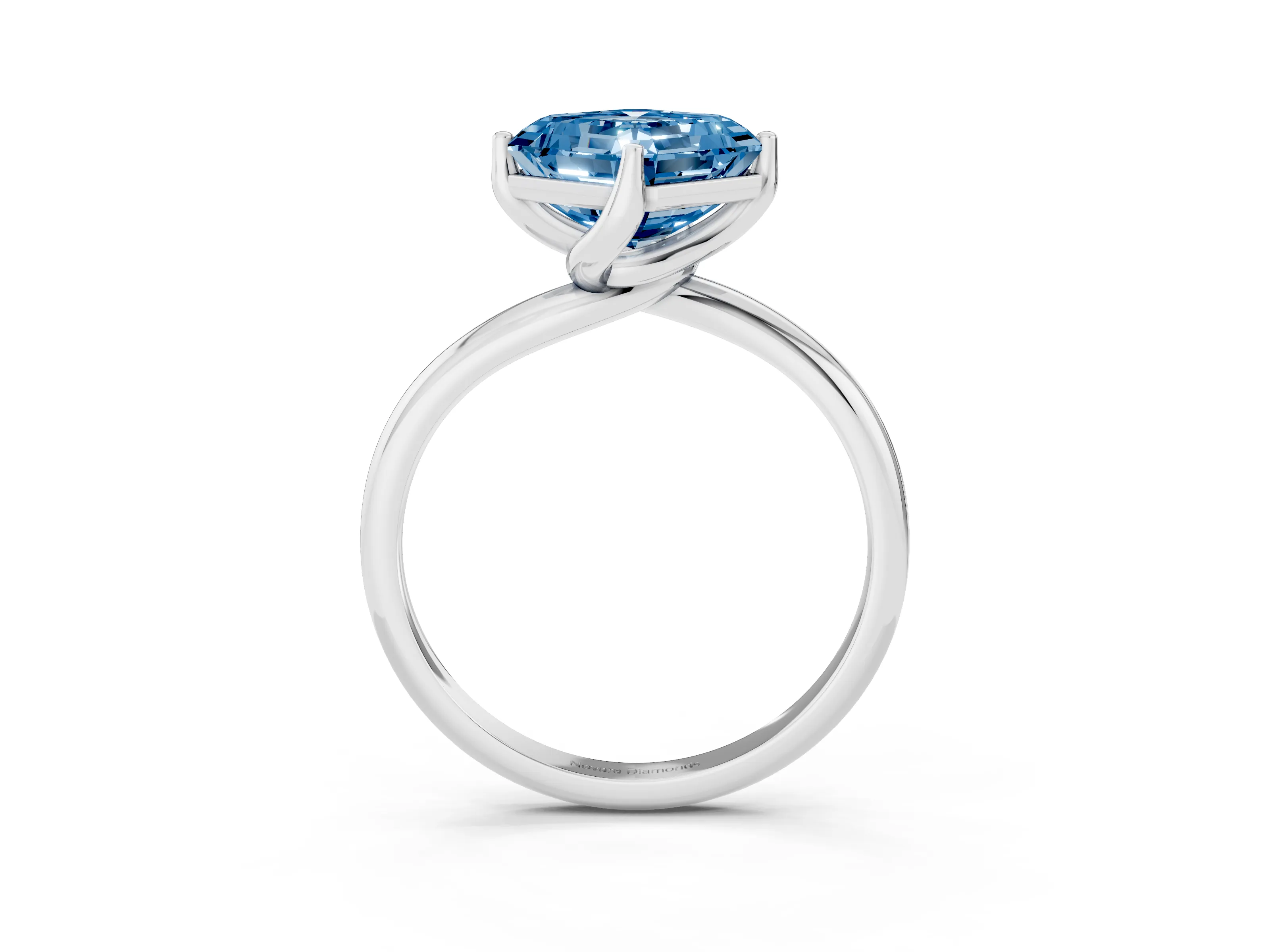 Fancy Blue Asscher Cut Diamond Solitaire Engagement Ring Set in White gold with Classic Plain Band