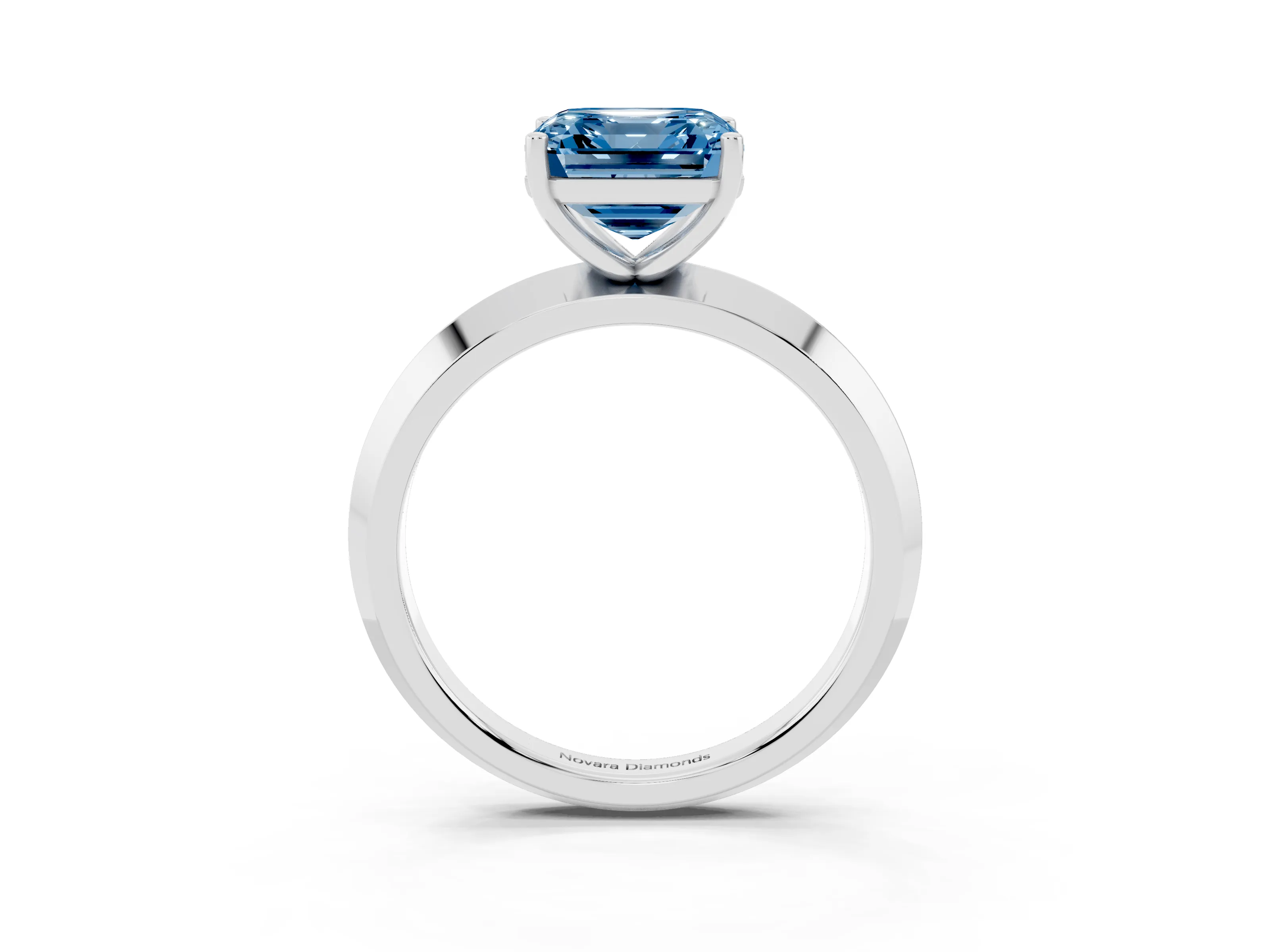 Fancy Blue Asscher Cut Diamond Solitaire Engagement Ring Set in Silver with Flat Band and Prong Setting