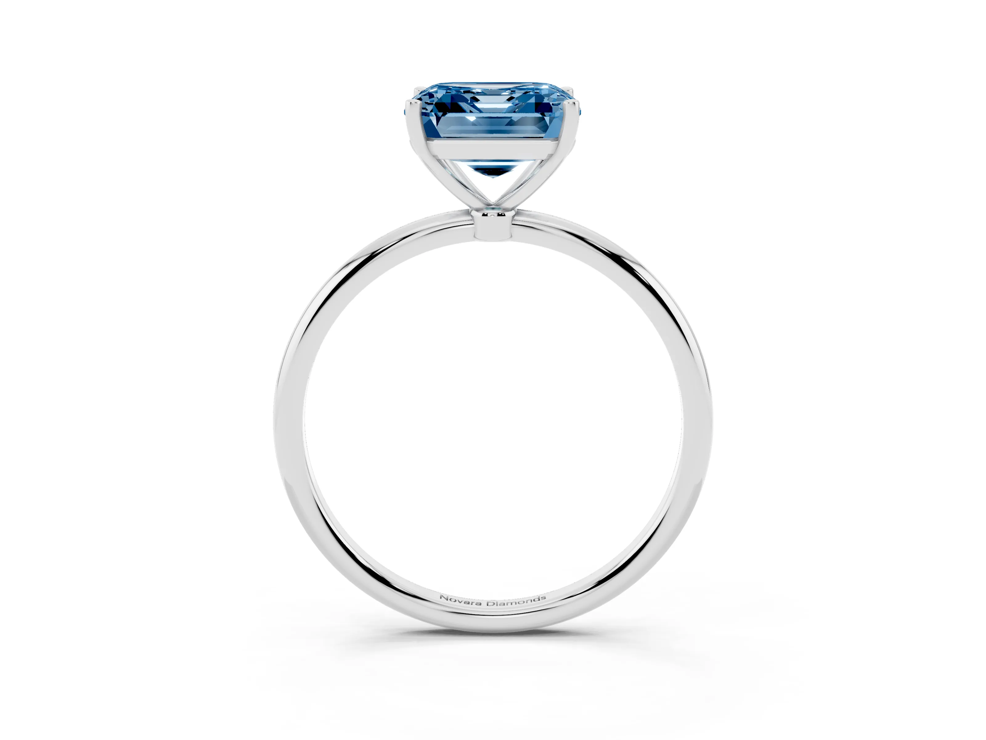 Fancy Blue Asscher Cut Diamond Solitaire Engagement Ring Set in Platinum with Thin Band and Prong Setting