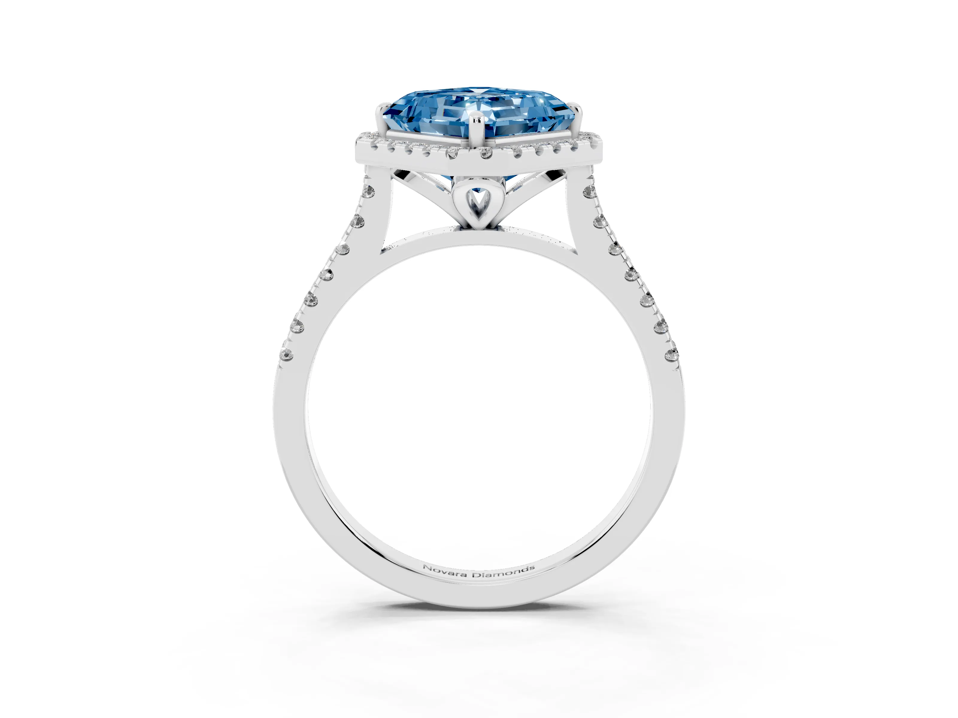 Fancy Blue Asscher Cut Diamond Cushion Halo Ring Set in Silver with Pavé Band