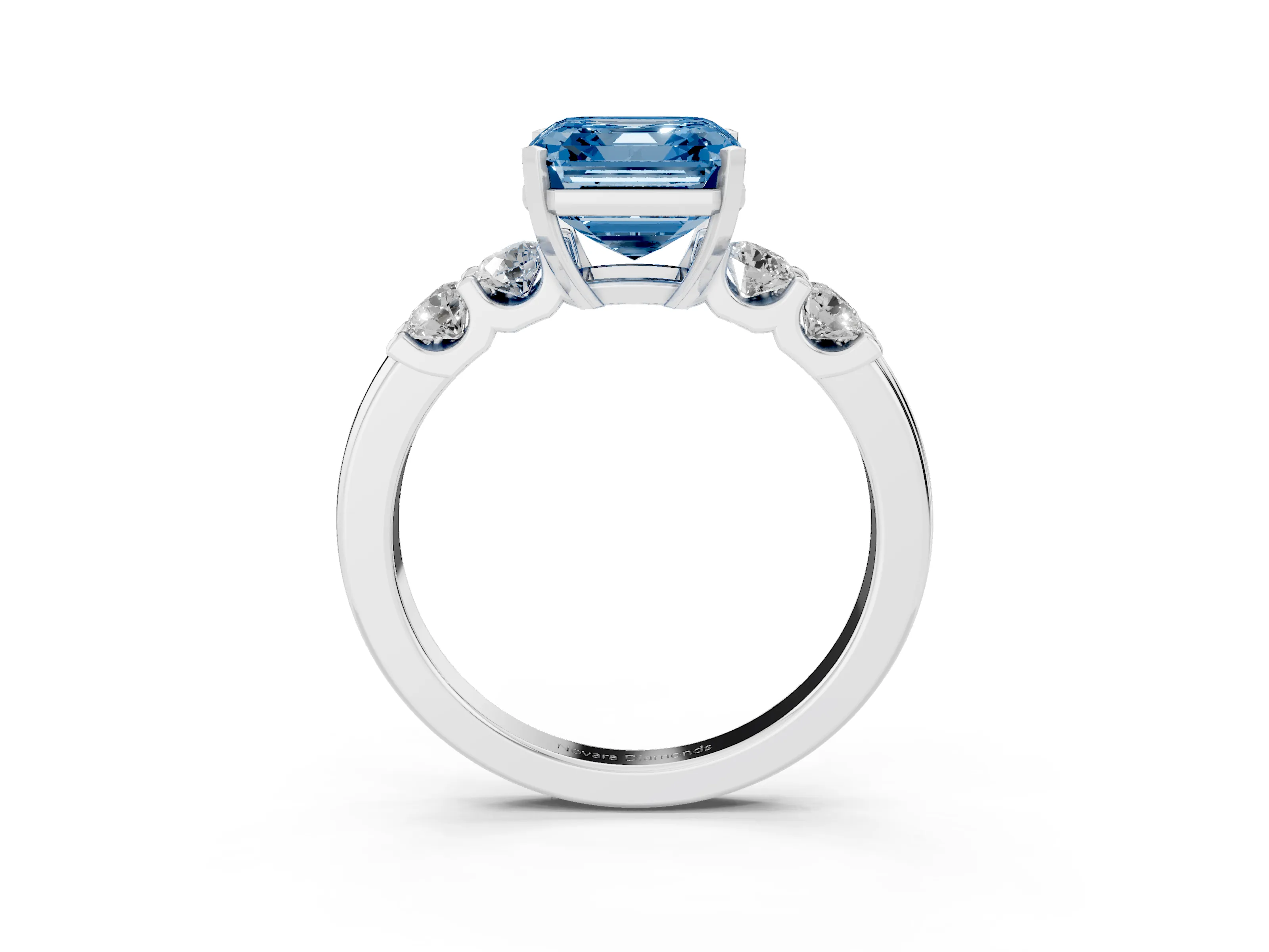 Fancy Blue Asscher Cut Diamond Five-Stone Prong Set Engagement Ring Set in Silver with Channel Band