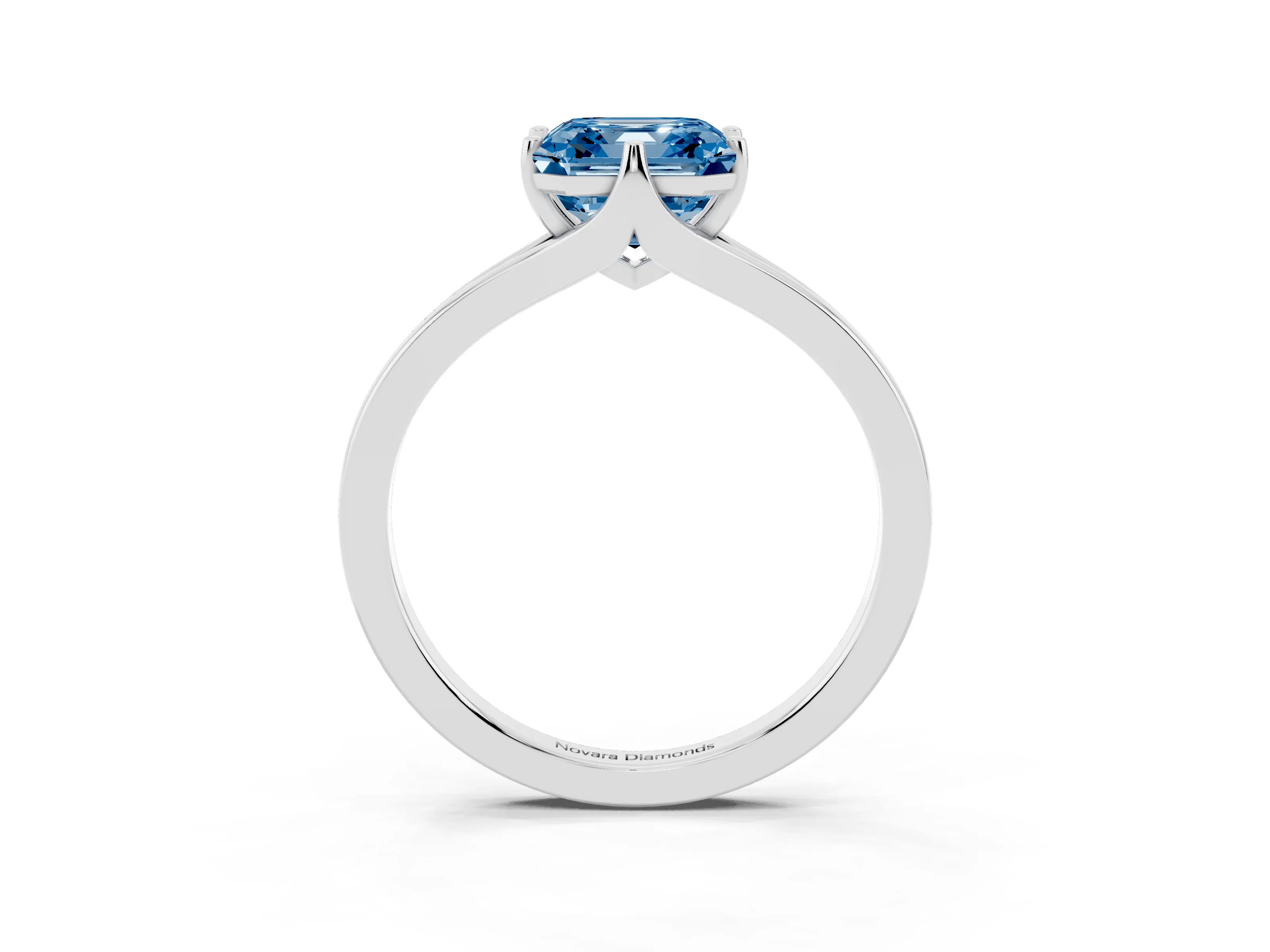 Fancy Blue Asscher Cut Diamond Solitaire Ring Set in Silver with Polished Tapered Band and Prong Setting
