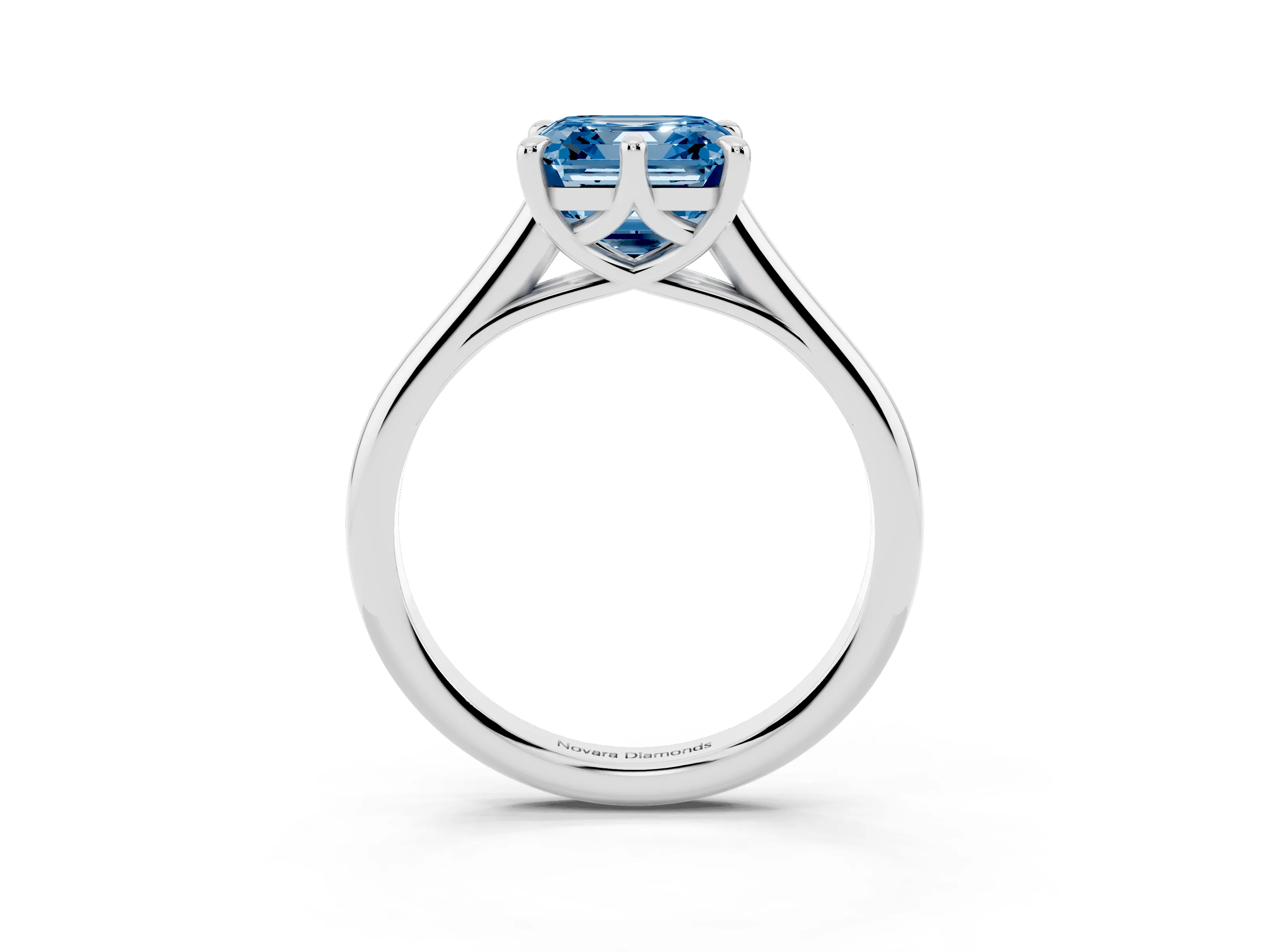 Fancy Blue Asscher Cut Diamond Solitaire Engagement Ring Set in White gold with Prong Setting and Plain Classic Band