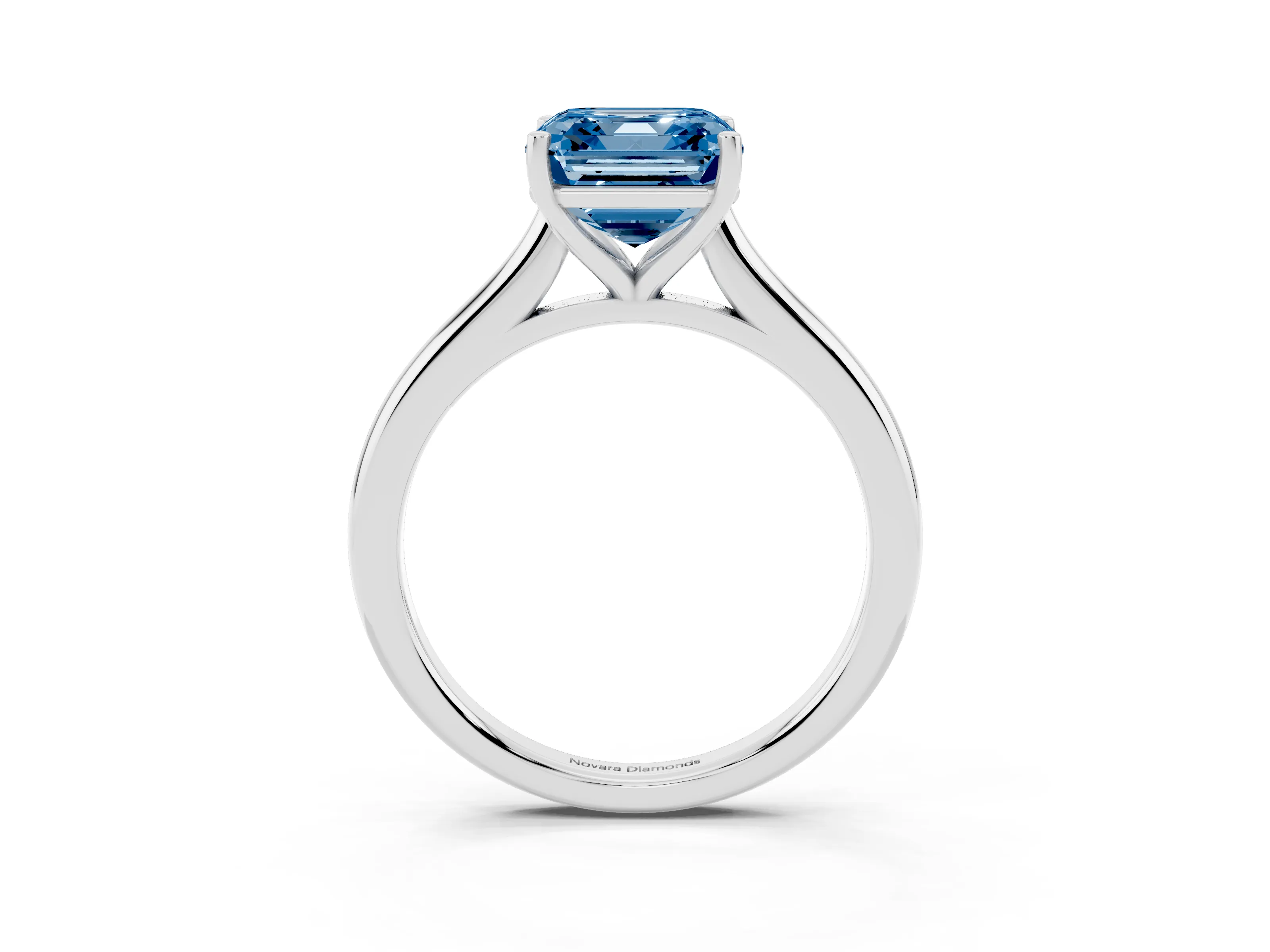 Fancy Blue Asscher Cut Diamond Solitaire Ring Set in Silver with Cathedral Band and Prong Setting