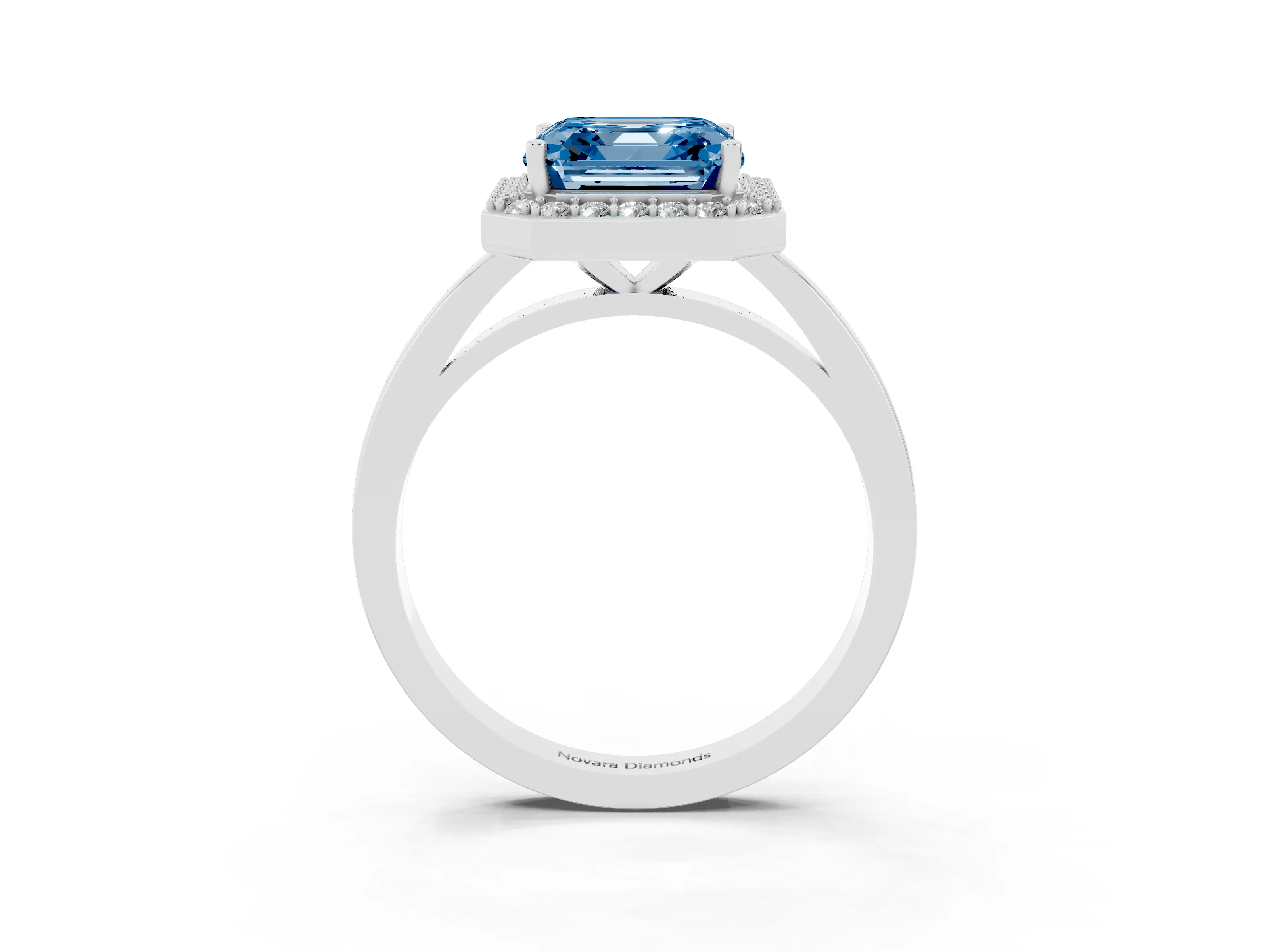 Fancy Blue Asscher Cut Diamond Halo Ring Set in Platinum with Solitaire Band and Prong Setting