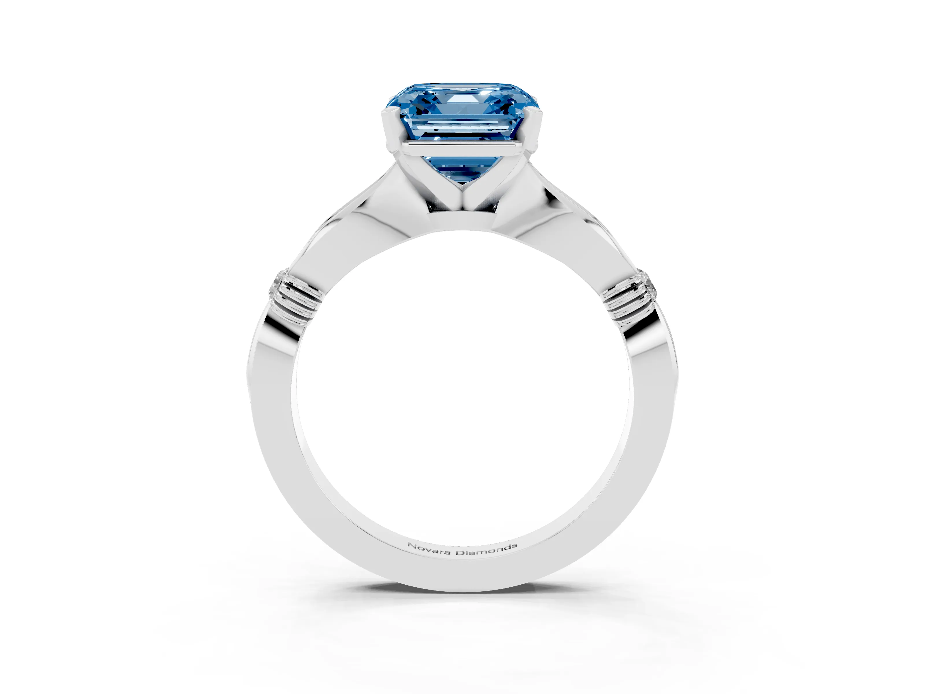 Fancy Blue Asscher Cut Diamond Solitaire Twisted Band Ring Set in Platinum with Accent Stones and Prong Setting