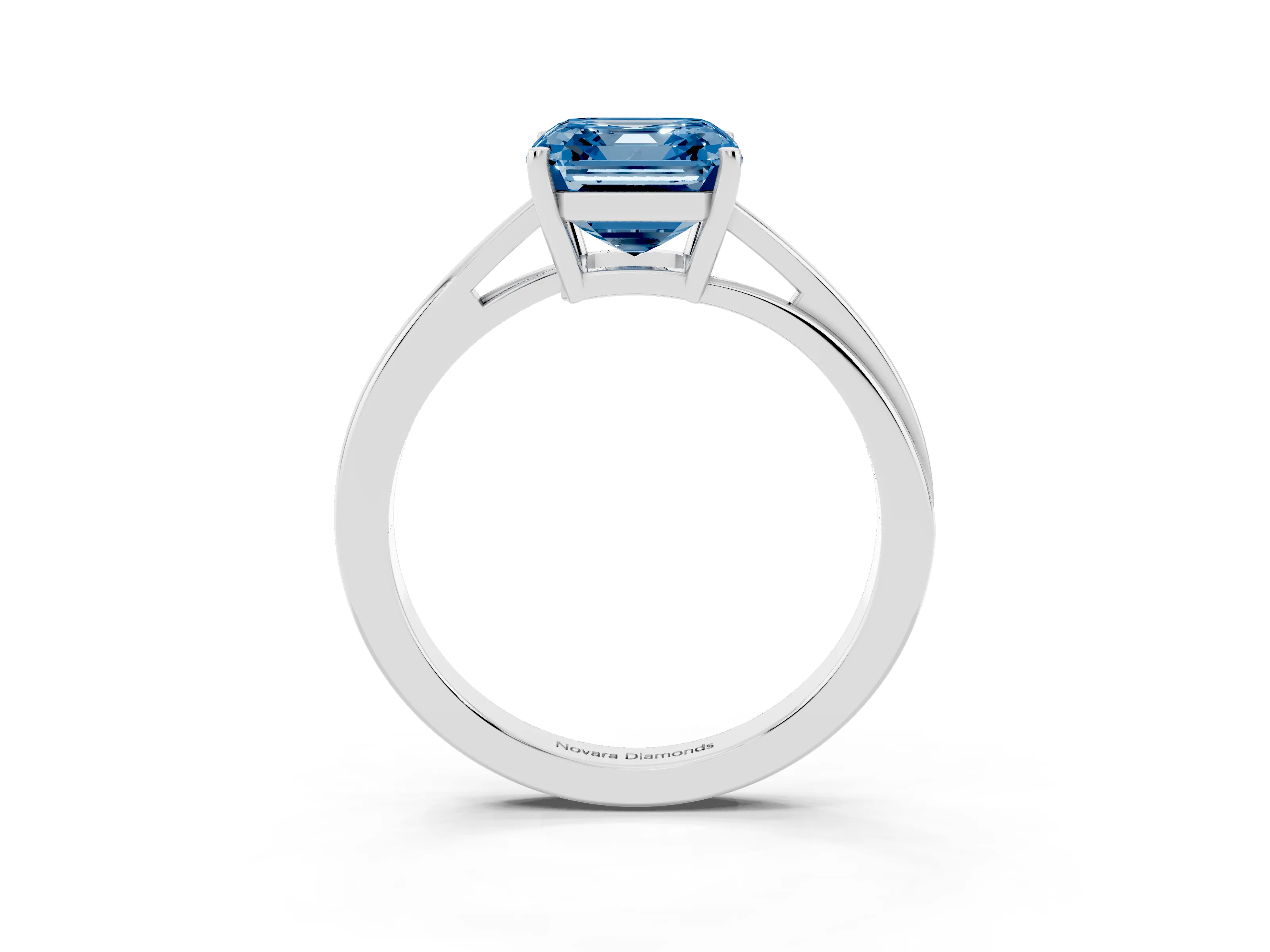 Fancy Blue Asscher Cut Diamond Solitaire Twist Band Ring Set in Platinum with Prong Setting