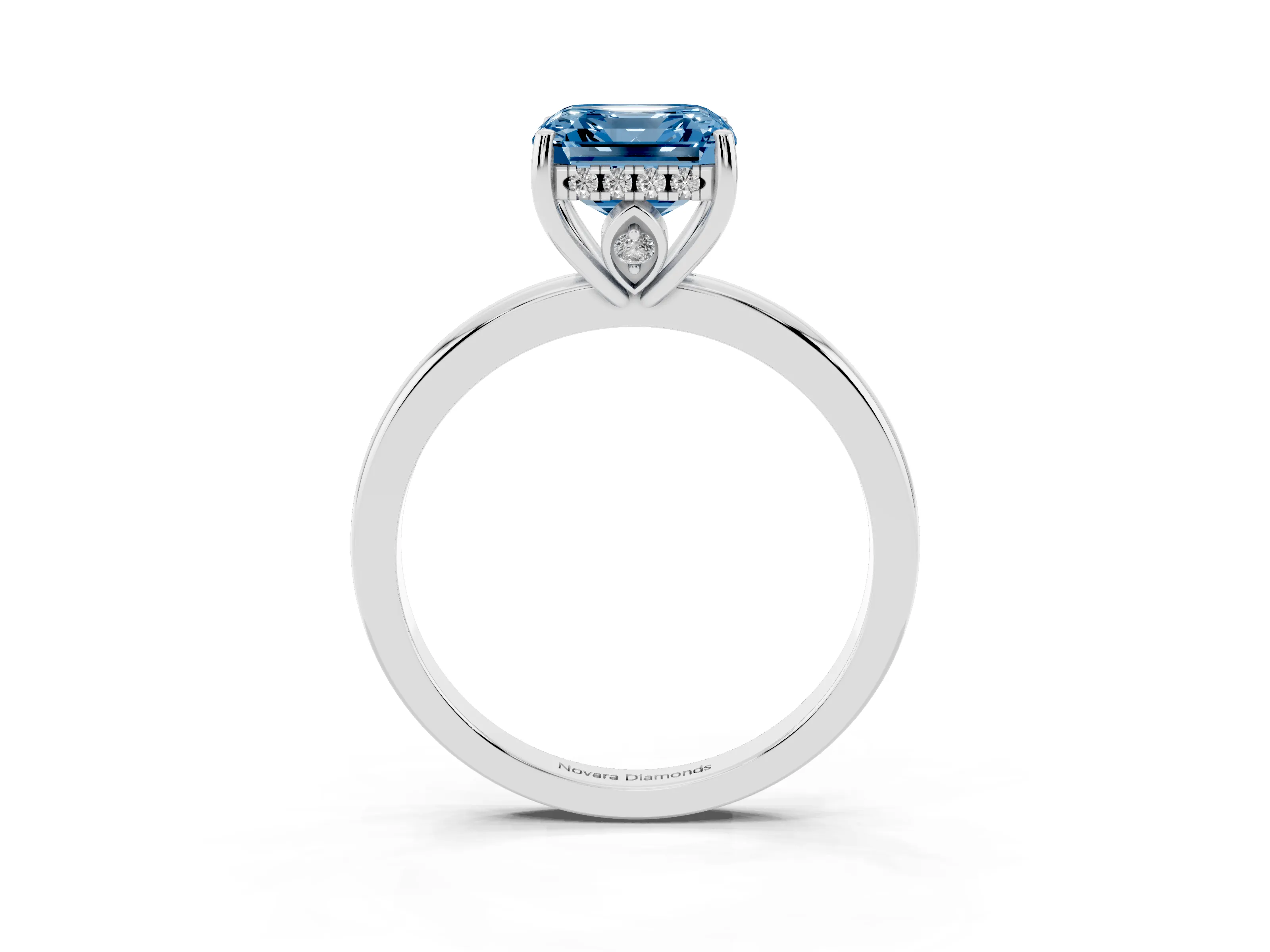 Fancy Blue Asscher Cut Diamond Solitaire Ring Set in Platinum with Plain Band and Prong Setting