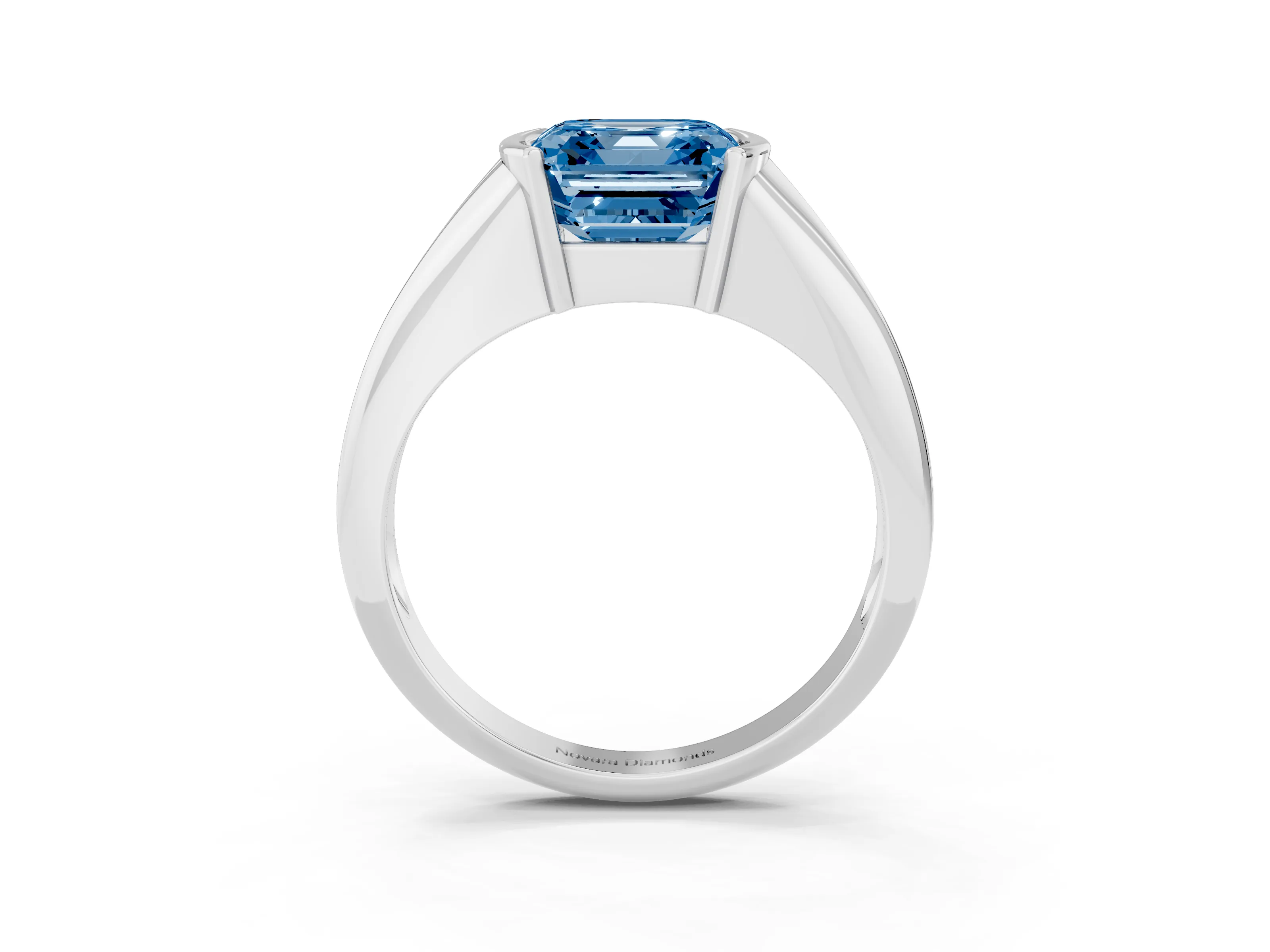 Fancy Blue Asscher Cut Diamond Solitaire Tension Set Ring Set in White gold