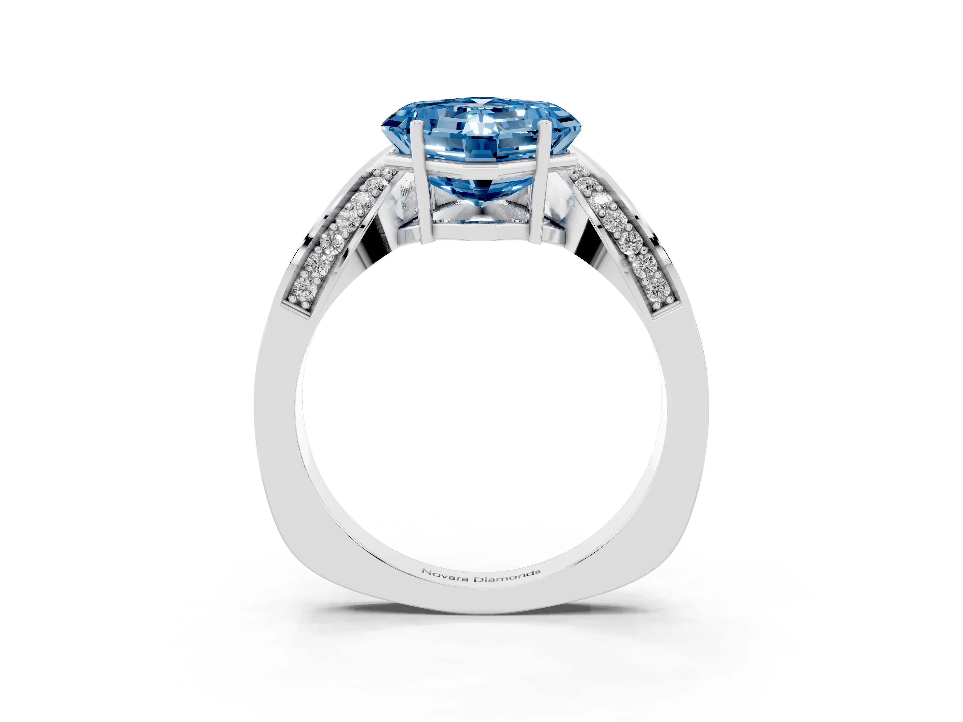 Fancy Blue Asscher Cut Diamond Solitaire Engagement Ring Set in Silver with Pavé Shoulders