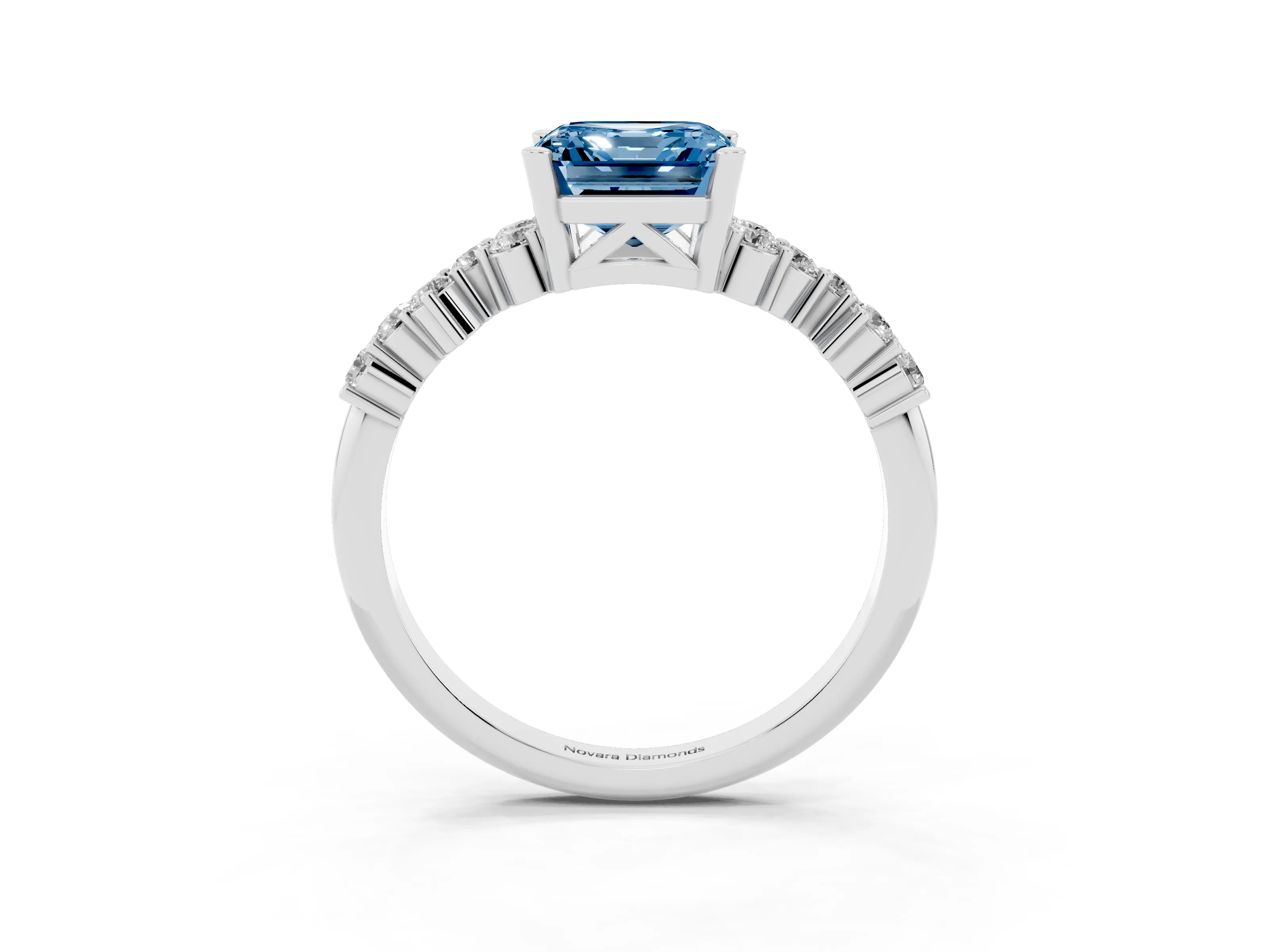Fancy Blue Asscher Cut Diamond Ring Set in Silver with Scattered Round Accents