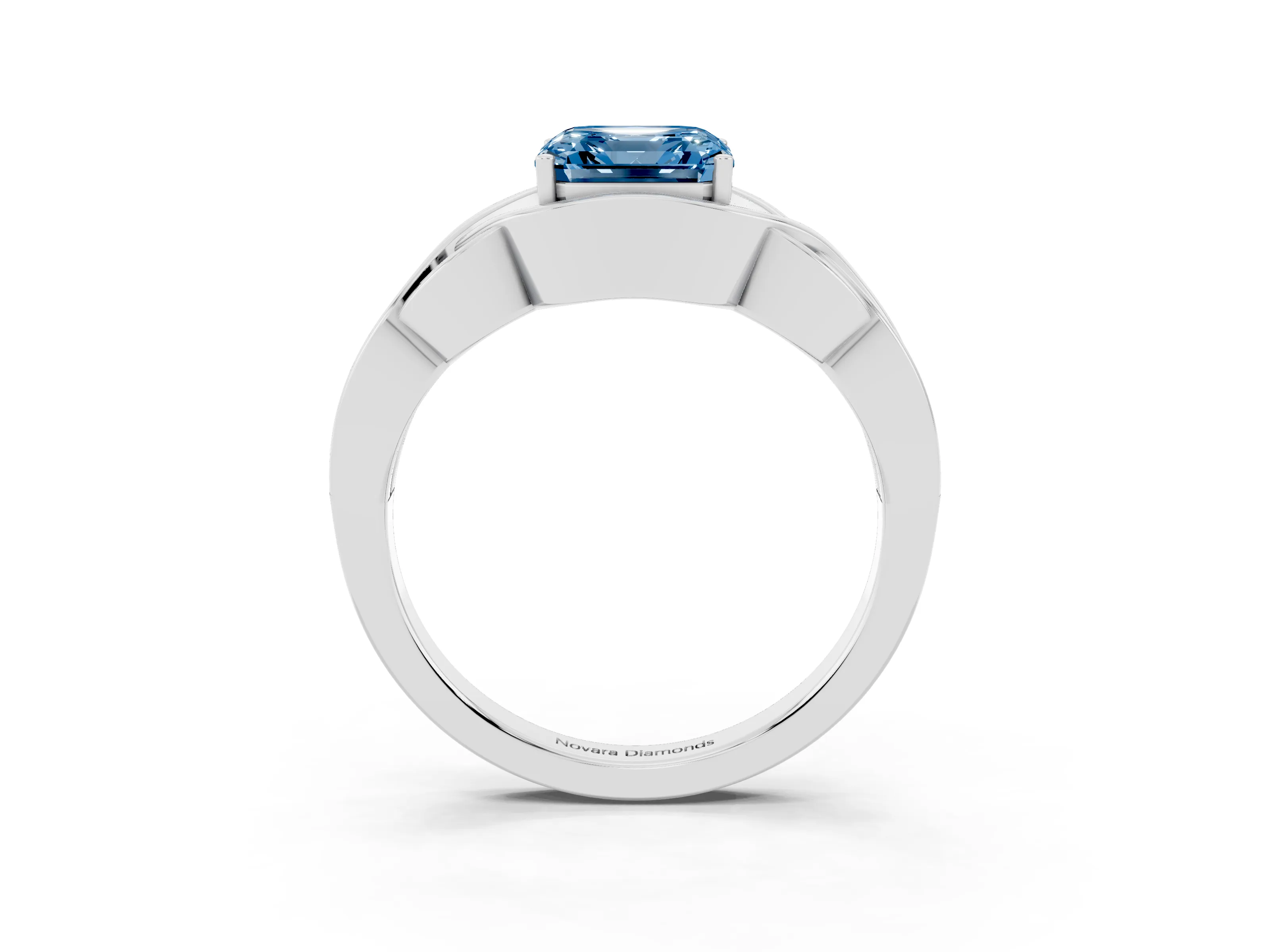 Fancy Blue Asscher Cut Diamond Solitaire Ring Set in Platinum with Intertwined Band