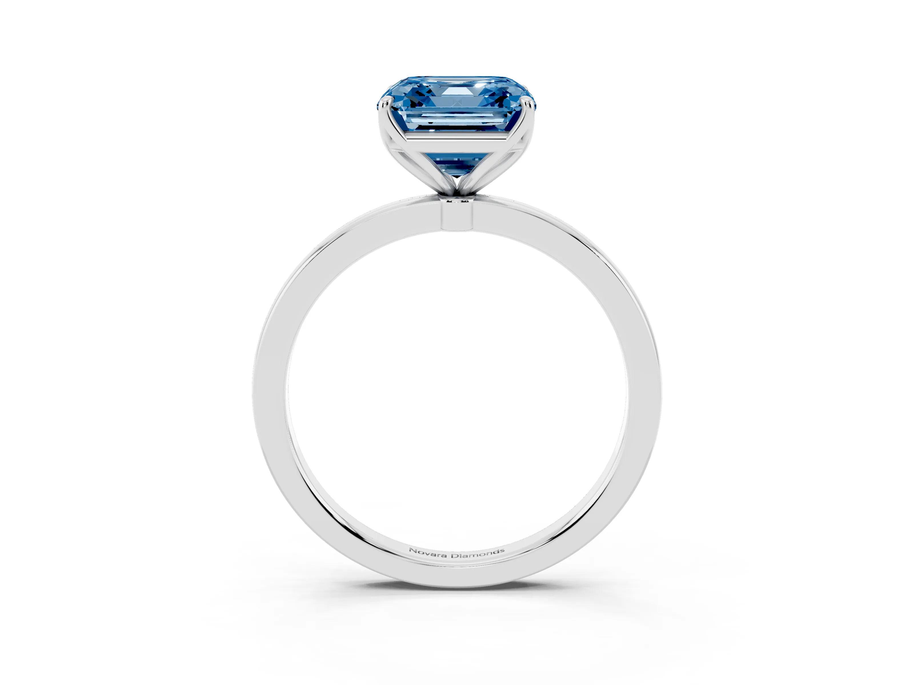 Fancy Blue Asscher Cut Diamond Solitaire Ring Set in Silver with Prong Setting and Thin Polished Band