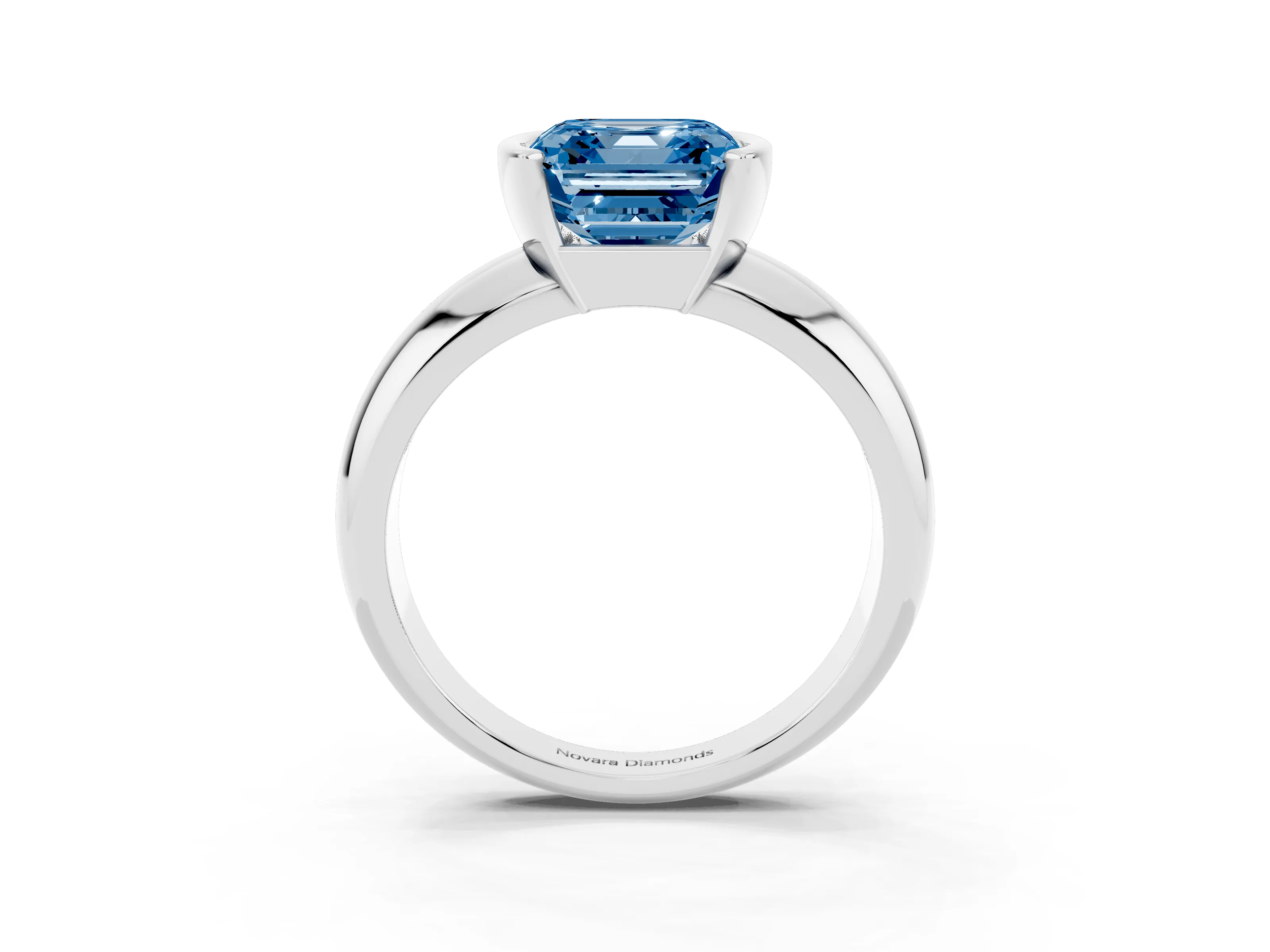 Fancy Blue Asscher Cut Diamond Solitaire Tension Set Ring Set in Platinum with Wide Band