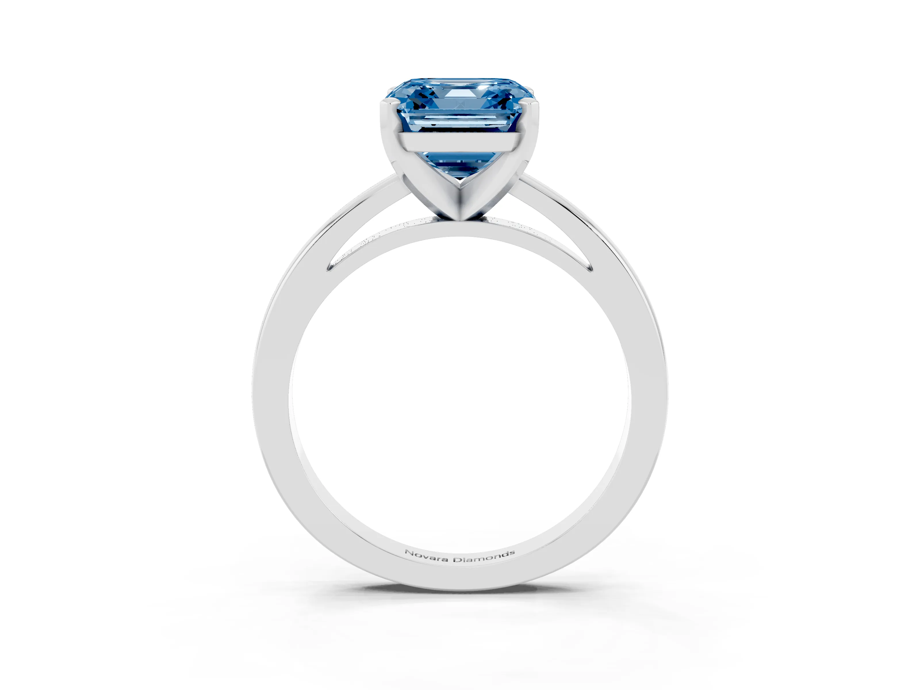 Fancy Blue Asscher Cut Diamond Solitaire Engagement Ring Set in White gold with Prong Setting on a Classic Band