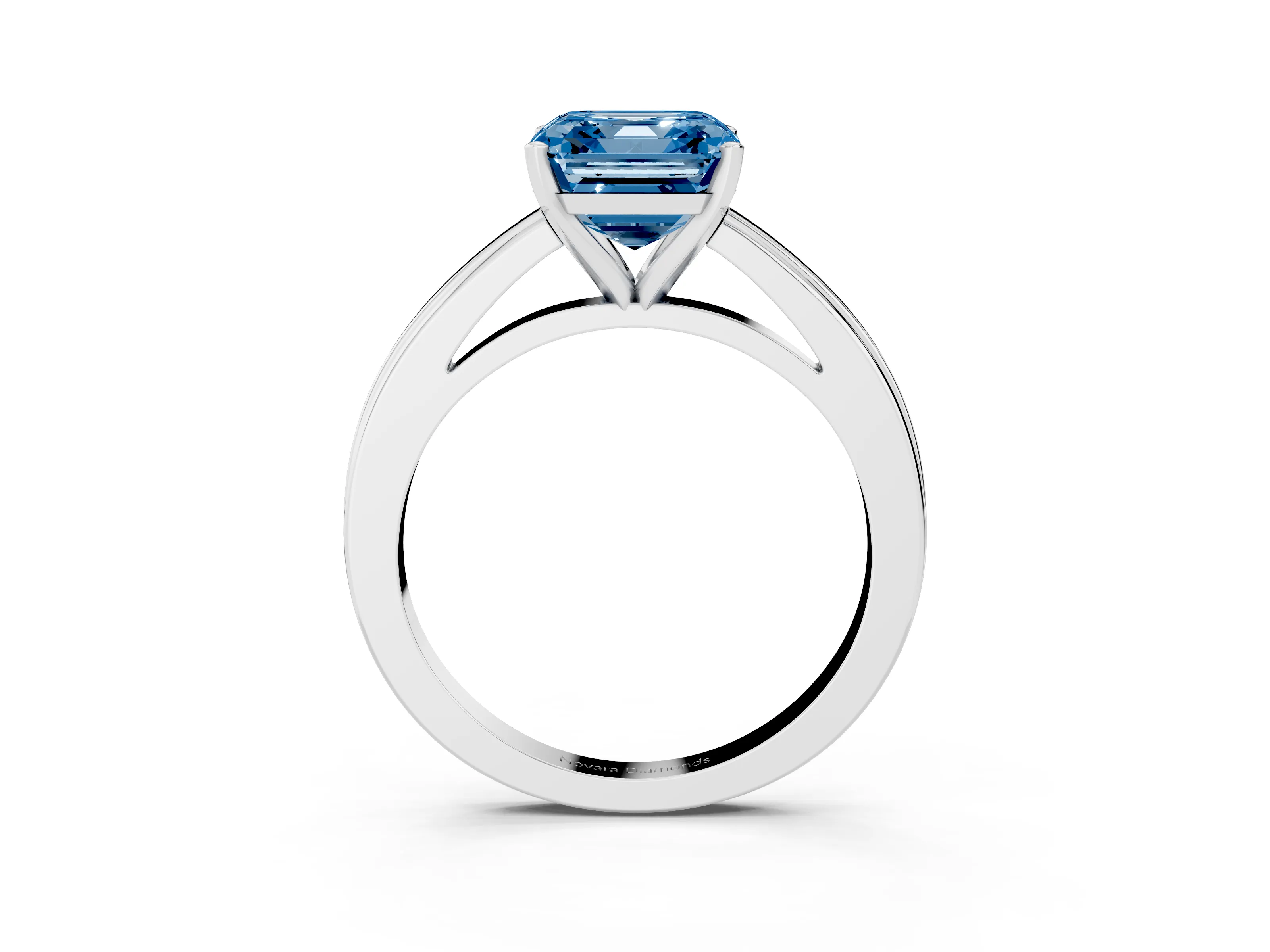 Fancy Blue Asscher Cut Diamond Solitaire Ring Set in Platinum with Prong Setting and Classic Band