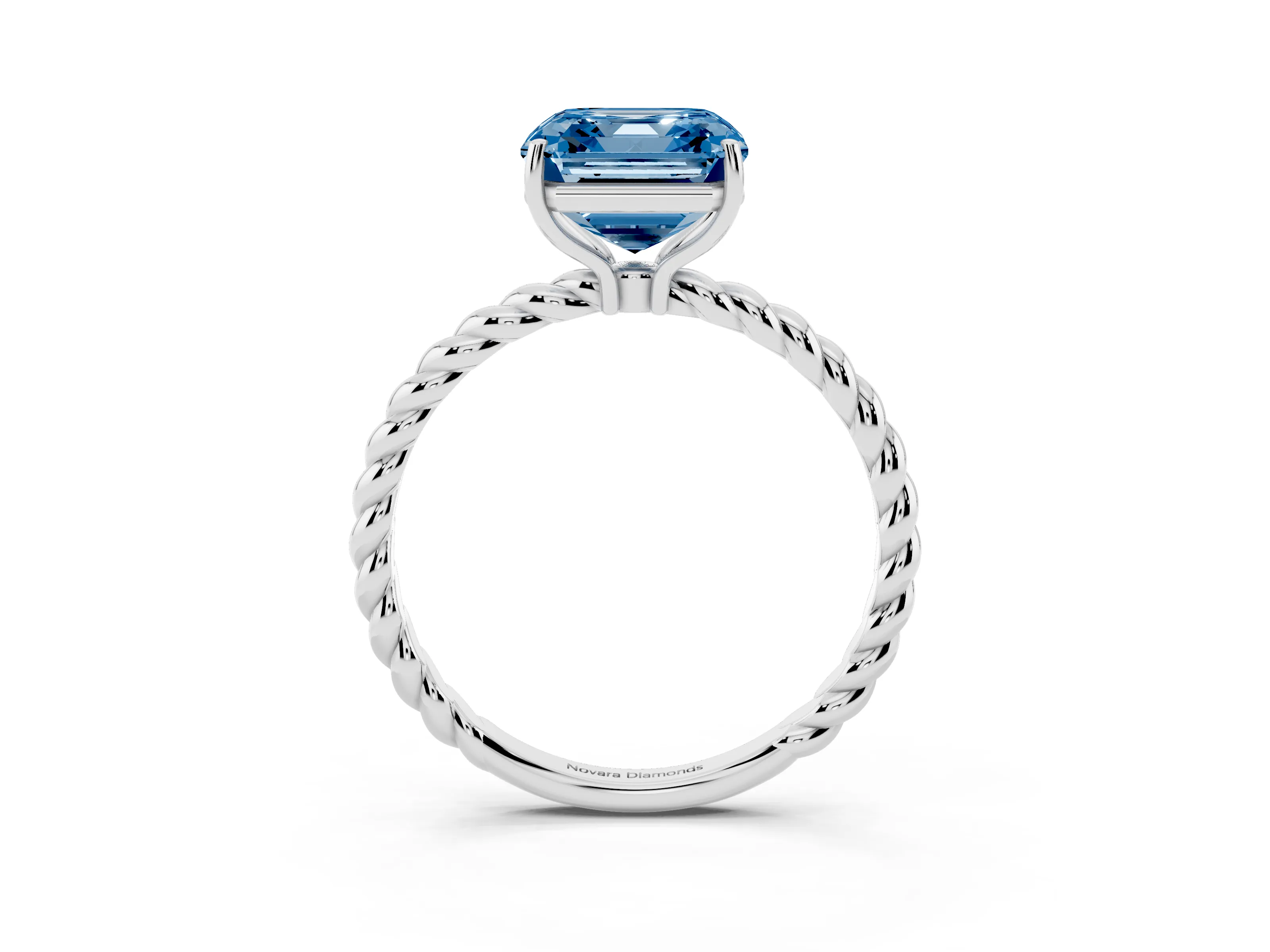 Fancy Blue Asscher Cut Diamond Solitaire Ring Set in Platinum with Twist Band and Prong Setting