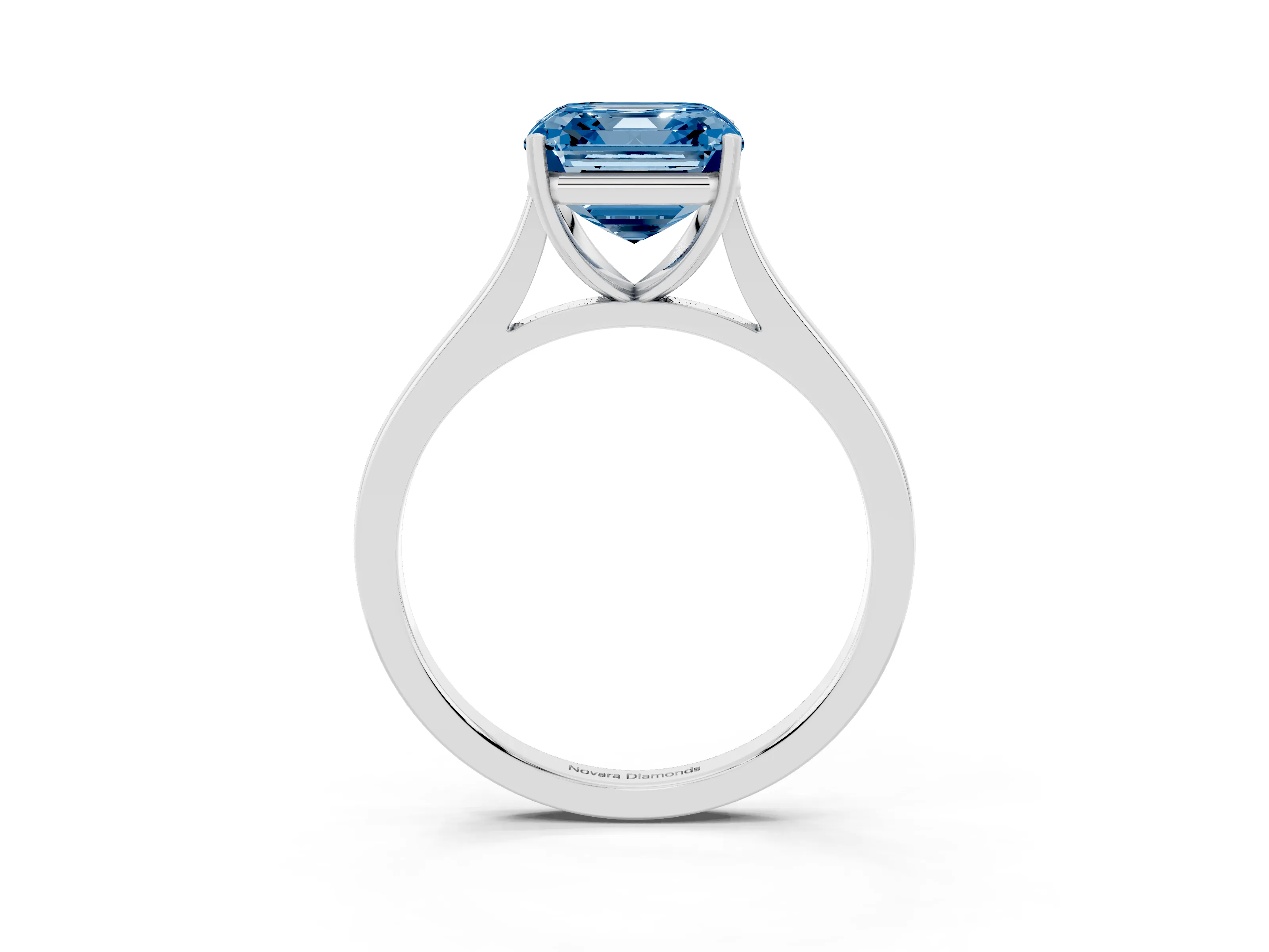 Fancy Blue Asscher Cut Diamond Solitaire Heart Prong Engagement Ring Set in Platinum with Tapered Band