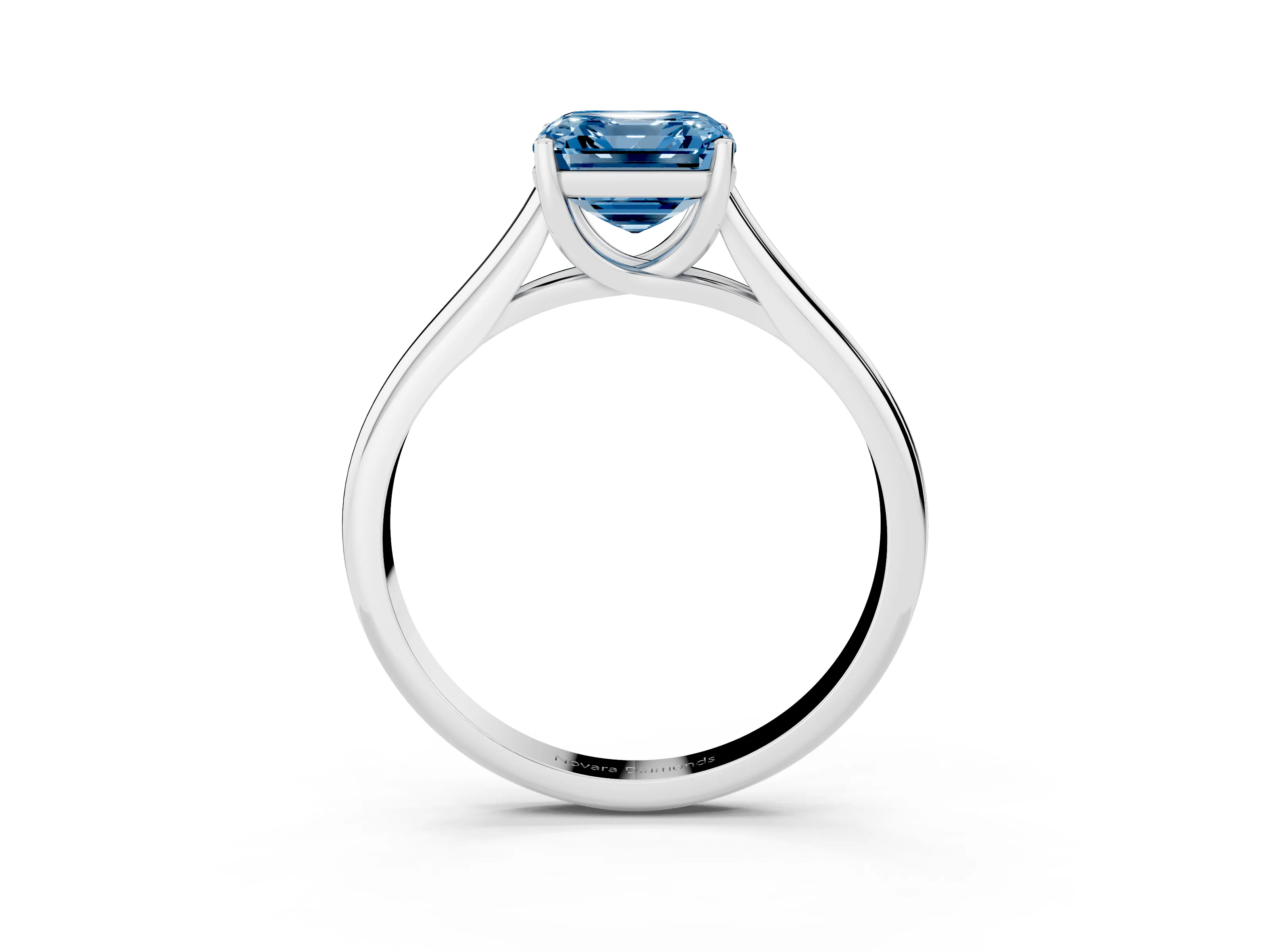 Fancy Blue Asscher Cut Diamond Solitaire Engagement Ring Set in Platinum with Subtly Tapered Band and Prong Setting
